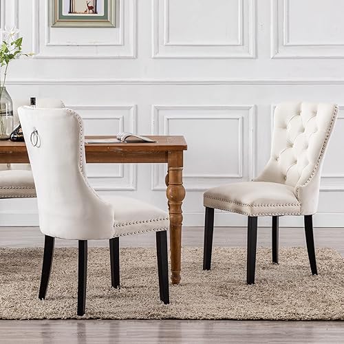 Guyou Juego de 2 sillas de comedor tapizadas de terciopelo, sillas de comedor con respaldo de ala, elegantes sillas retro Victoria con patas de