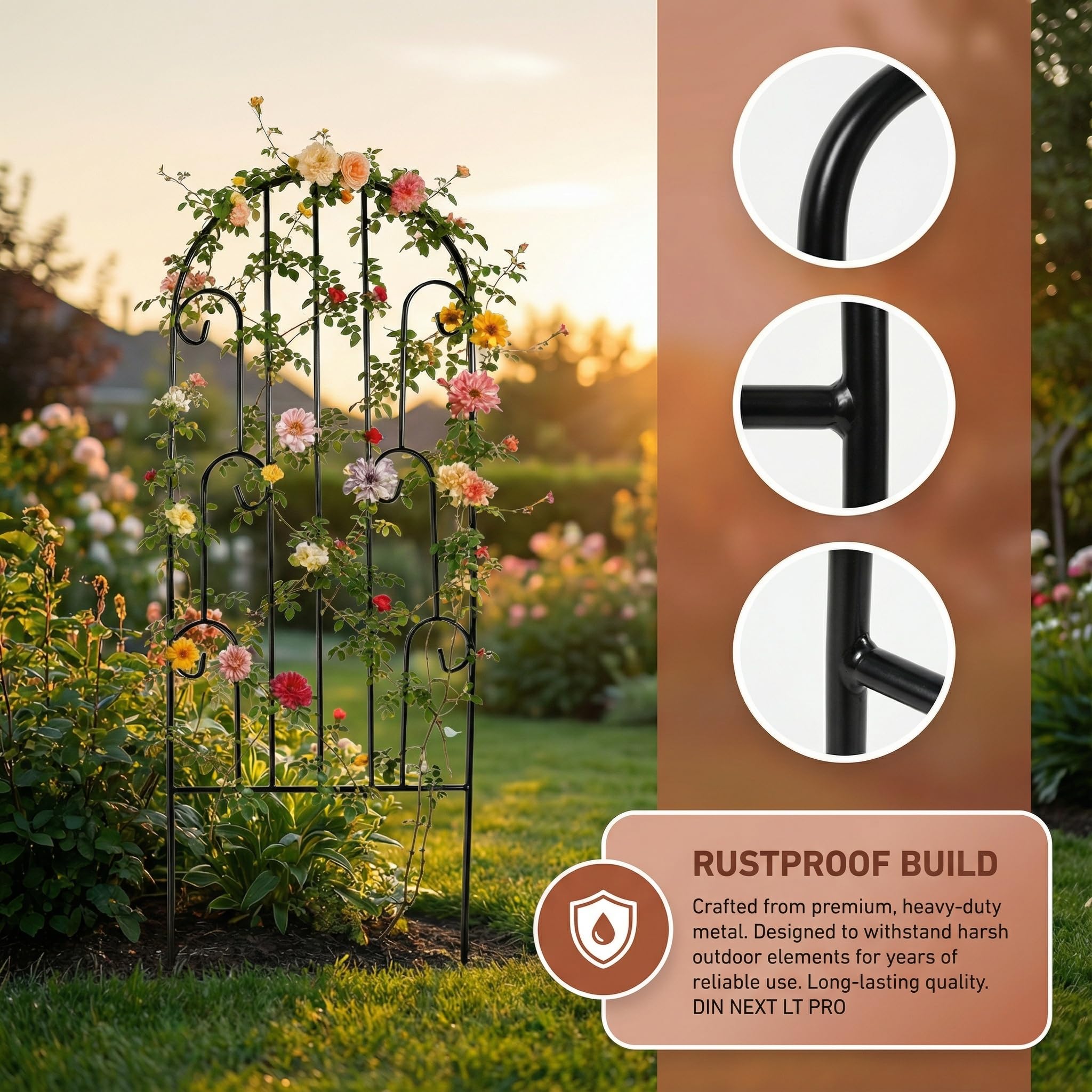 2er Set Metall Rankhilfe für Pflanzen, 114 x 40.5 cm Rankgitter aus Eisen, dekoratives Rankgerüst für Kletterpflanzen, Rosen, Tomaten, geeignet für Garten, Balkon und Terrasse (Schwarz)