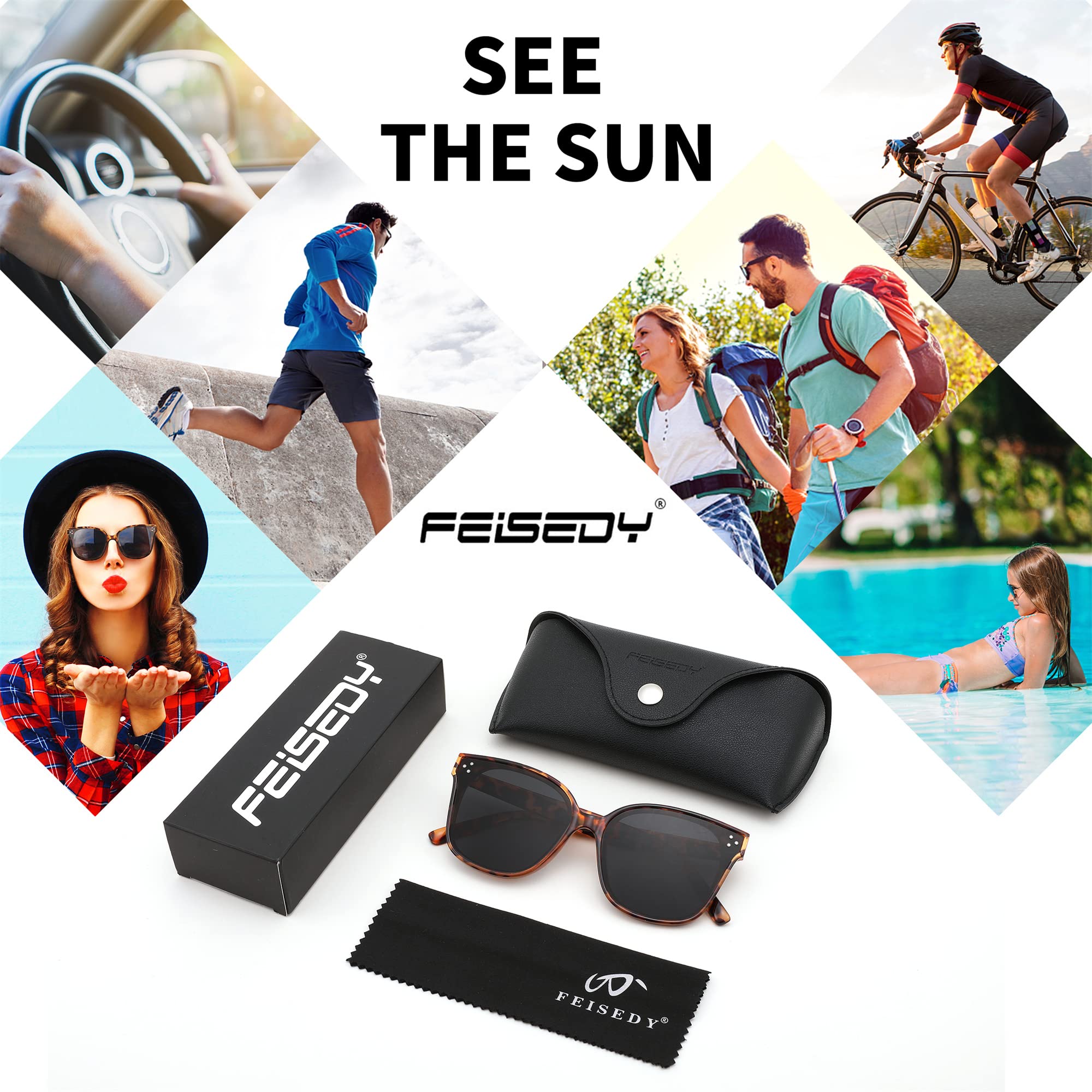 Anteojos de sol de estilo retro, cuadrados polarizados, para mujeres y hombres, aspecto vintage, de gran tamaño, B2600, negro 5