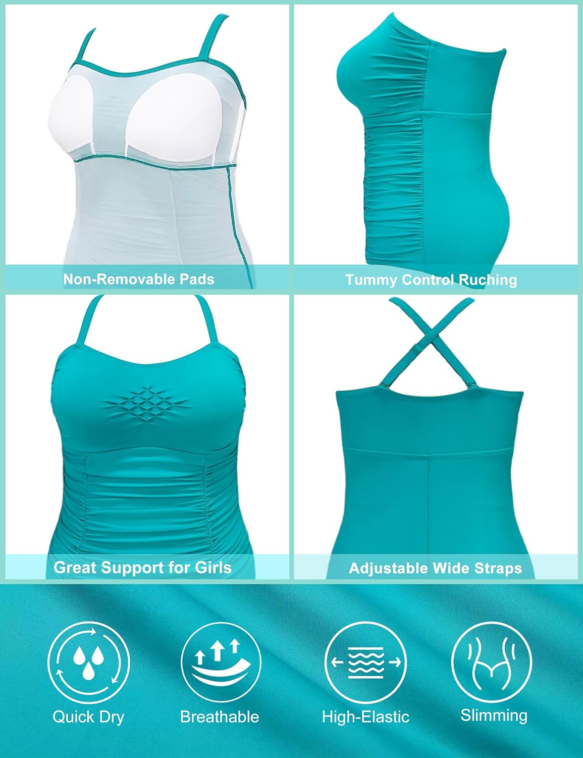 Plus Size Bathing Suit for Curvy Women Tummy Control Ruched 2XL One Piece Swim Suits Square Neck Swimsuits 2025 - Image 6