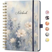 AHGXG Spiral Journal Notebook, 160 Lined Pages, A5 Size 5.7 x 8.3 | for Women, Journaling, Writing, Work & Office, Hardcover, 100 GSM Thick Paper Soft Blue Floral