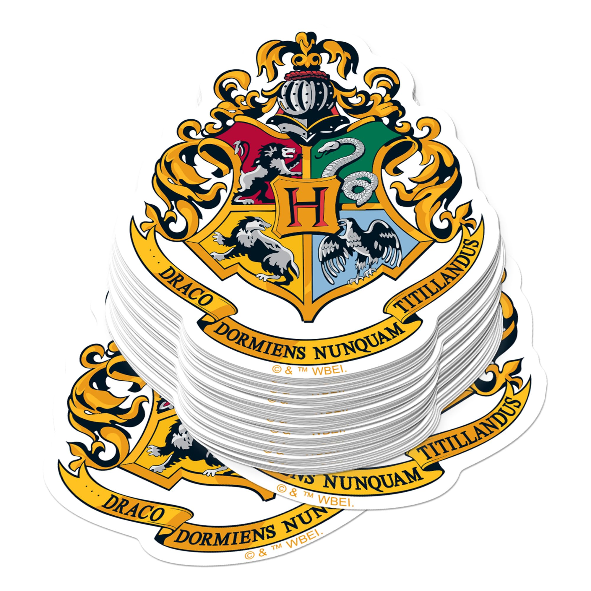 Harry Potter Hogwarts Crest 50ct Vinyl Large Deluxe Sticker Pack Stacked – Stickers for Laptops, Water Bottles, Scrapbooking, Skateboards, Indoor/