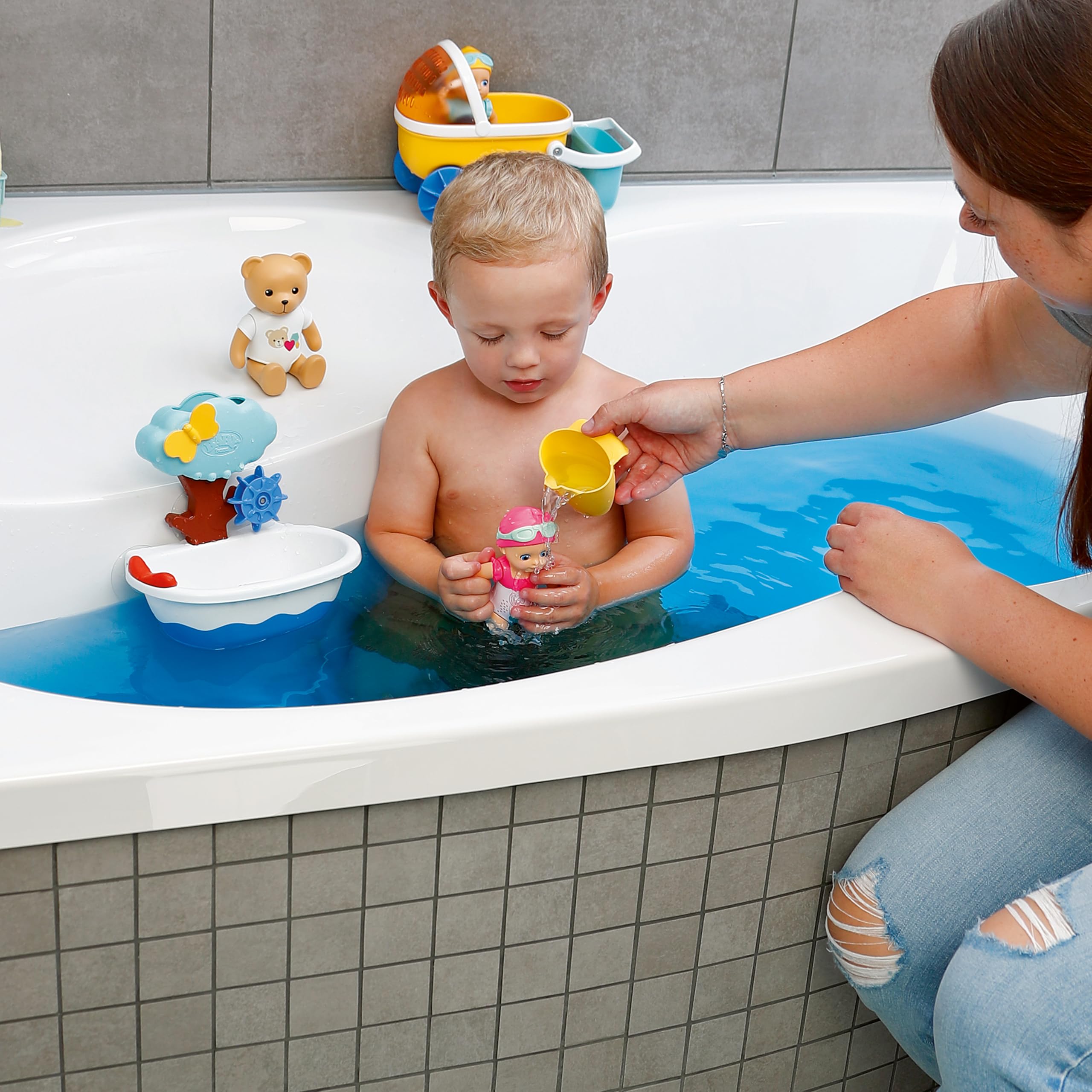 BABY born Splish Splash Emma, interaktywna zabawka do kąpieli z mechanizmem nakręcania, kolorowa zabawka do kąpieli dla maluchów, sensoryczna zabawa i rozwój, 839133 Zapf Creation | Mechaniczna funkcja pływania do zabawy w wodzie, bez baterii, lalka do ką