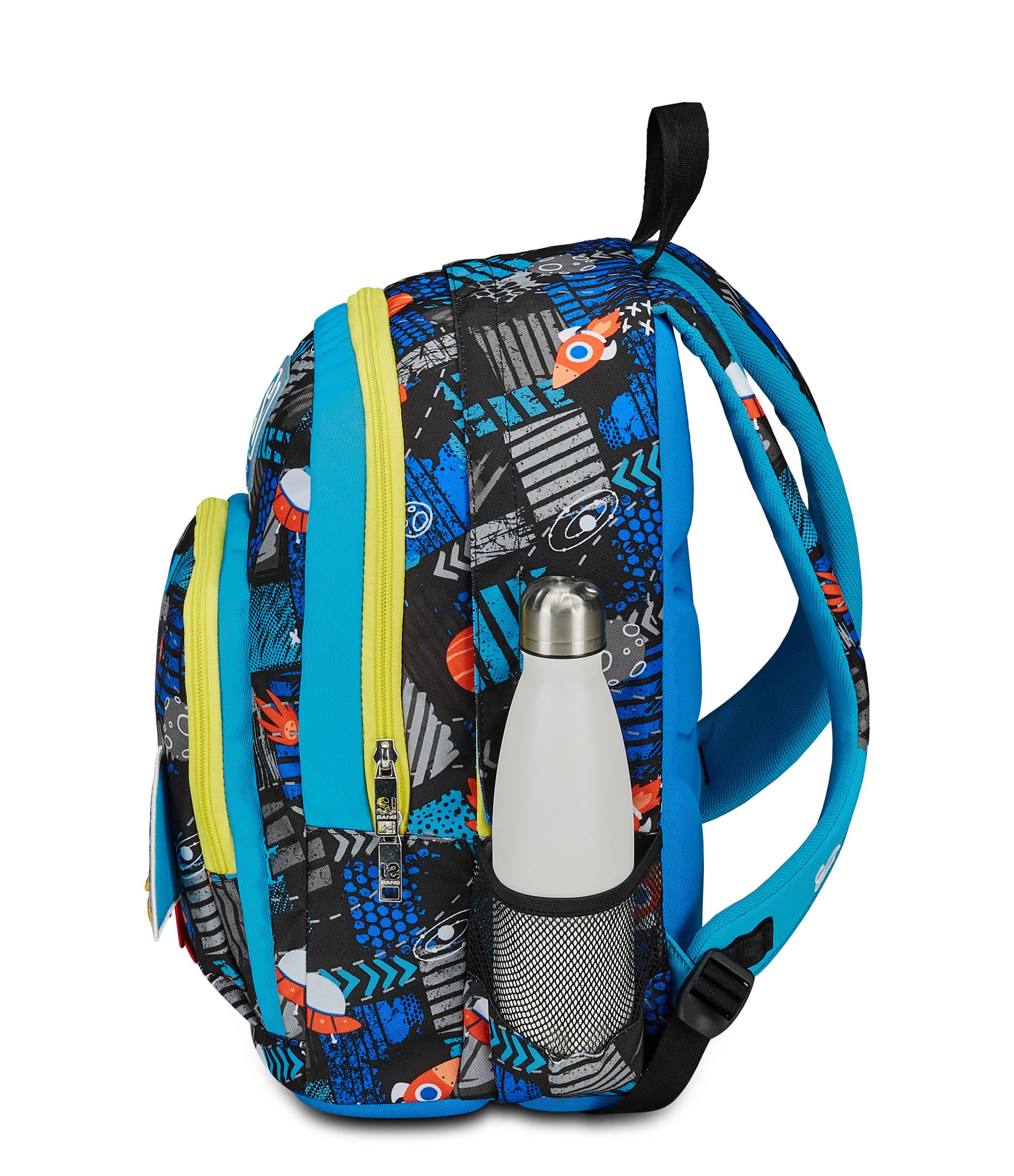 SJ Gang Zaino Scuola Advanced, Blu, Go to Space, Zaino Doppio Scomparto Con Tasca Porta PC o Tablet, Tasca Porta Borraccia e Organizer, Zaino Scuola Elementare, Zaino Bambino