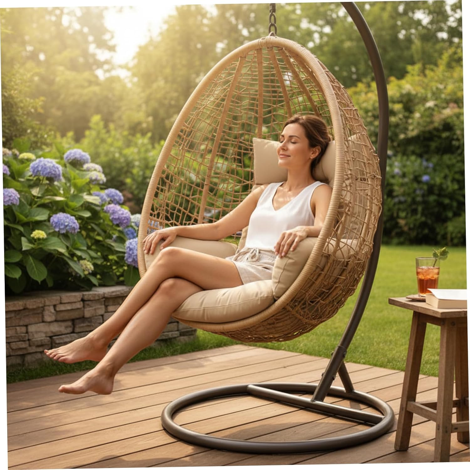 Egg Chair Cushion Replacement, Thick & Soft Swing Chair Cushion with Stain-Resistant Fabric for Indoor Outdoor Hanging Chairs, Khaki, Decoración del jardín
