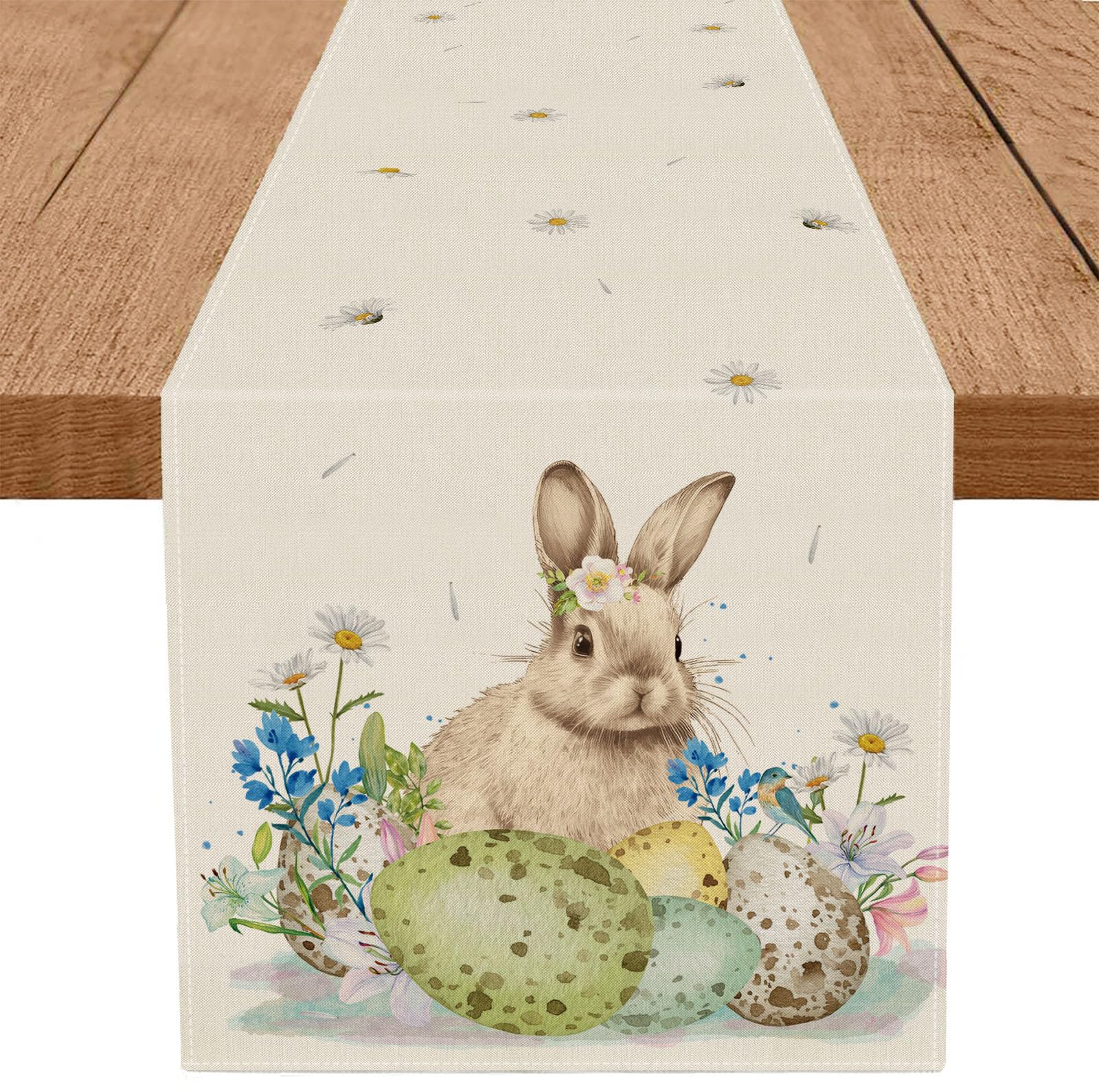 GPGHE Happy Easter Table Runner Bunny Eggs Flower Vintage Table Runners Seasonal Spring Holiday Kitchen Dining Table Party Decor 13 x 72 Inch