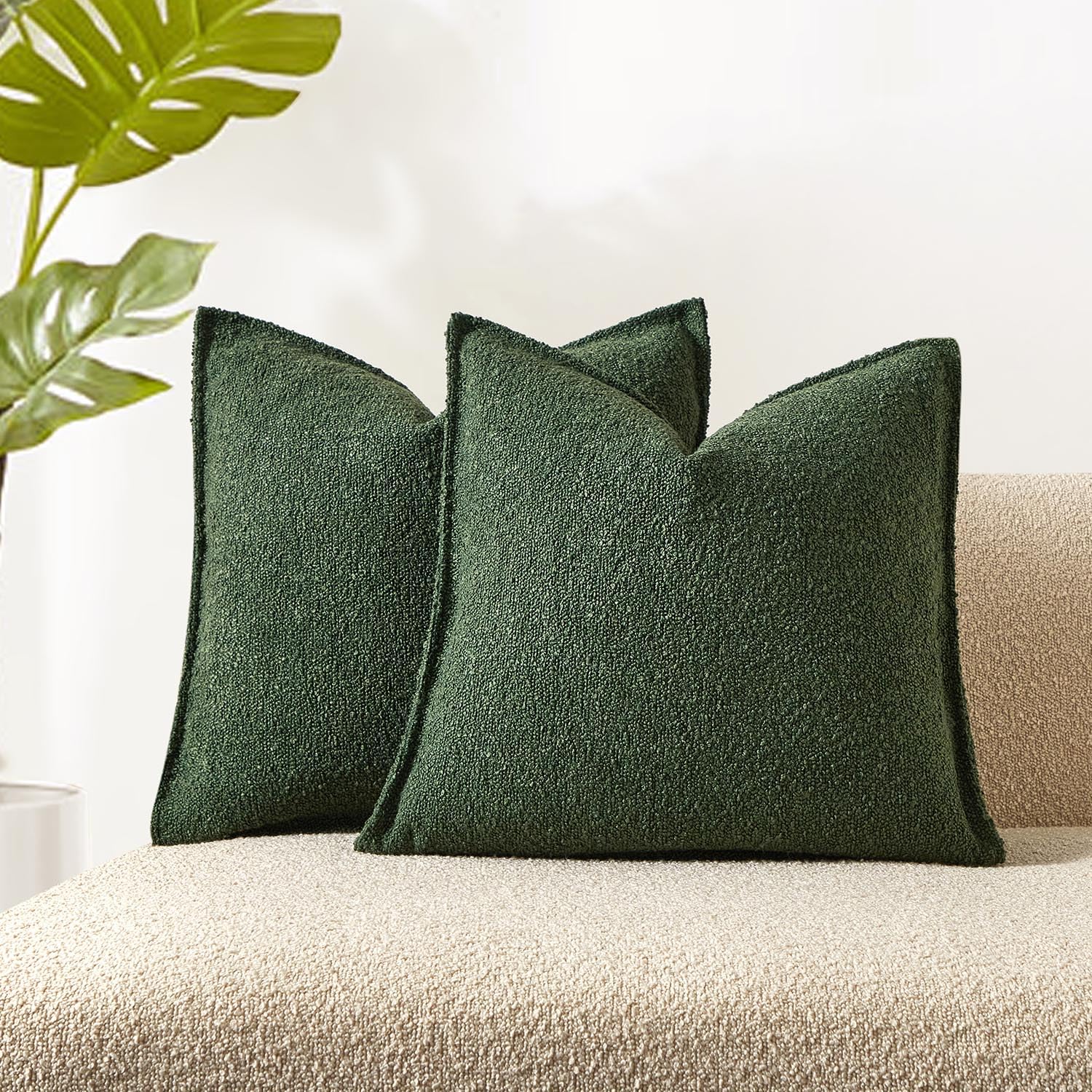 Photo 1 of JUSPURBET Green Decorative Pillow Covers 18x18 Set of 2 Throw Pillow Covers for Couch Sofa Bed Cozy Boucle Textured Cushion Covers Cases with Hidden Zipper for Living Room Home Decor