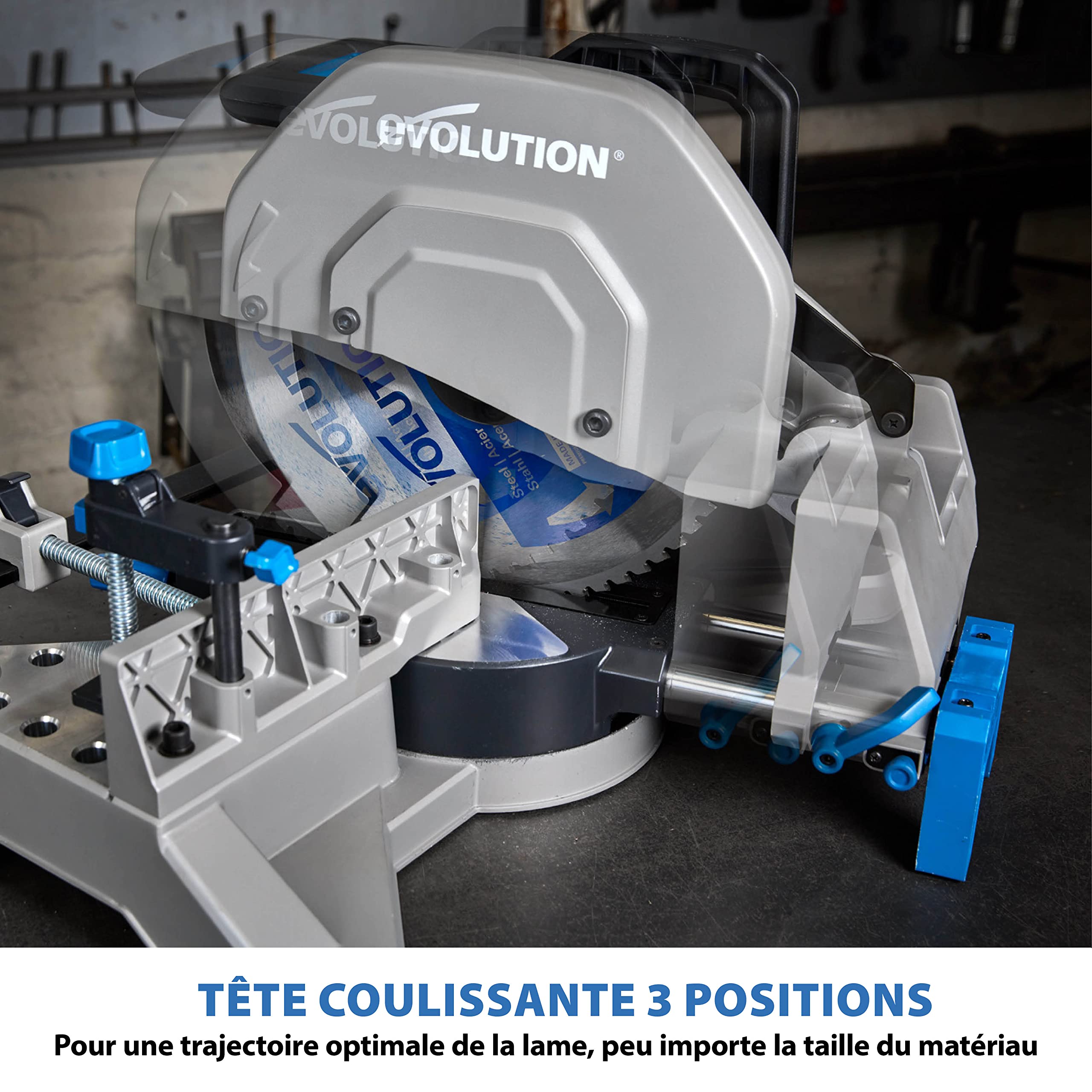 Evolution Power Tools S355MCS Scie à Onglet / Scie à Tronçonner pour la Découpe du Métal +/- 46˚ Guide d'Inclinaison ajustable, 90T lame de coupe en acier inoxydable, Moteur de 2 200 W, 355 mm