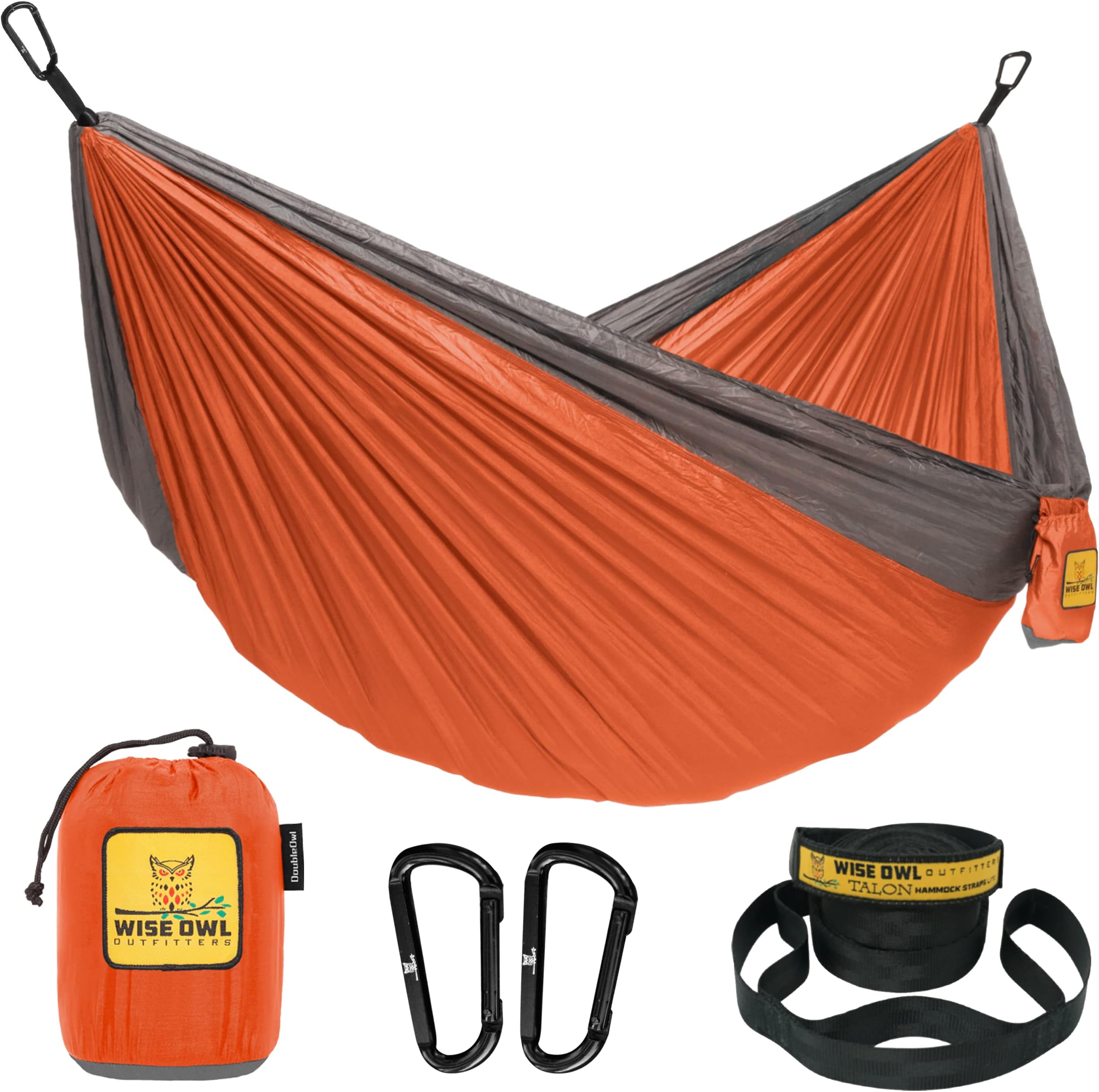 Wise Owl Outfitters Hammock for Camping Single & Double Hammocks - Gear For The Outdoors Backpacking Survival or Travel - Portable Lightweight Parachute Nylon SO Orange & Grey