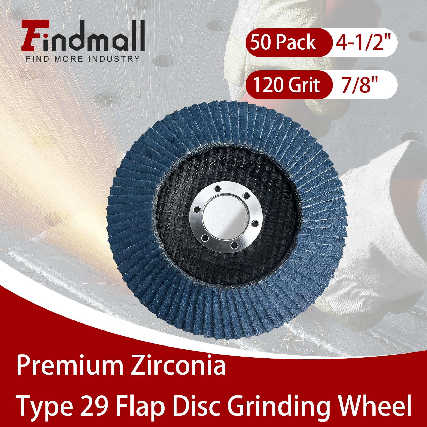 Opakowanie 50 sztuk 4-1/2" X 7/8" 120 GRIT Premium Zirconia Type 29 Listkowa tarcza ścierna Papier ścierny do szlifierek kątowych, tarcze ścierne, wykańczanie
