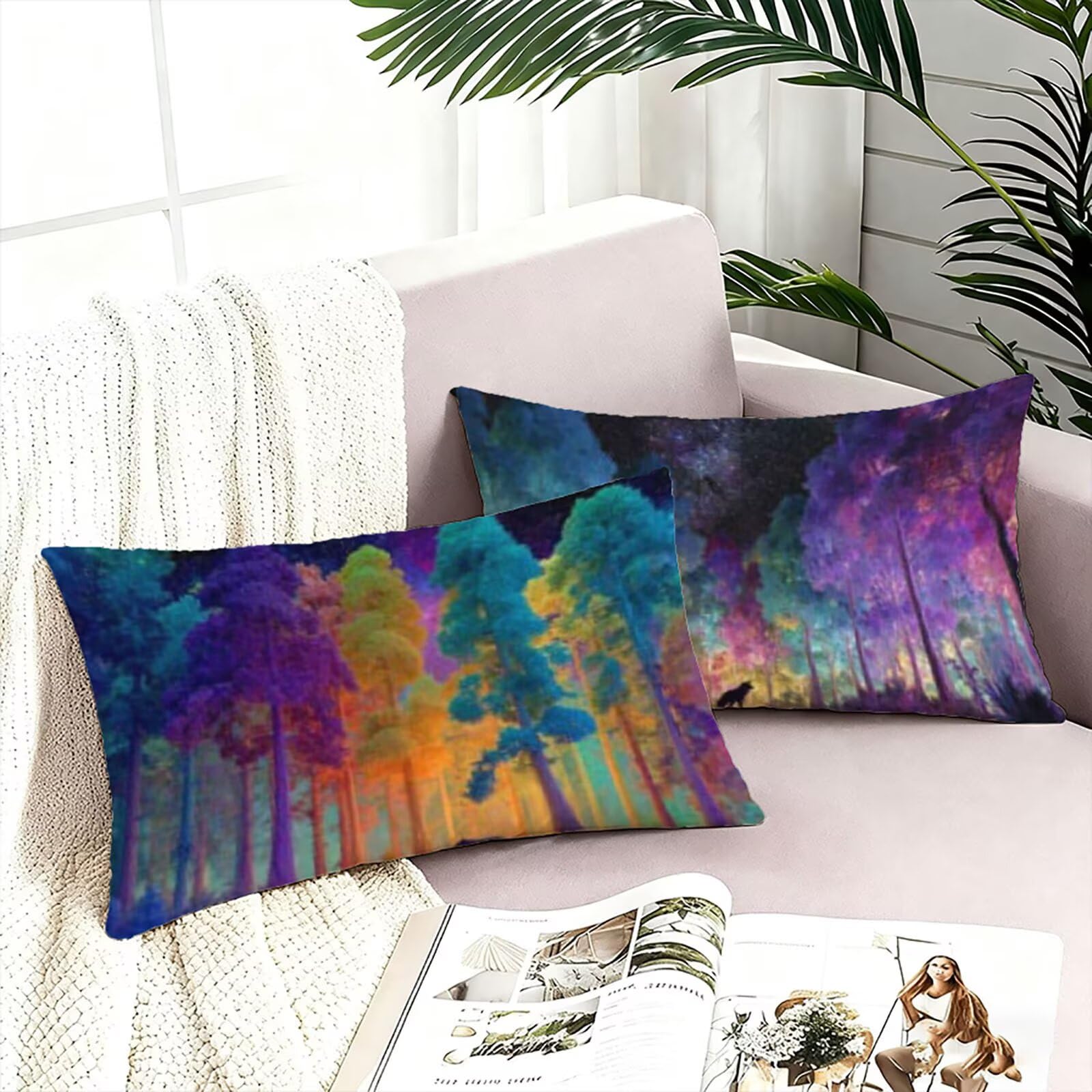 Fioletowe poszewki na poduszki 70 x 90 cm poszewka na poduszkę krajobraz na zewnątrz poszewki na poduszki lniane poszewki na poduszki 2-pak dwustronny nadruk miękkie i oddychające, można prać w pralce