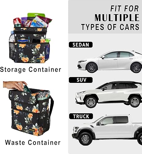 Miniatura 4 de Bonito bote de basura para automóvil con tapa, a prueba de fugas, impermeable, con bolsillos de almacenamiento, organizador plegable para automóvil