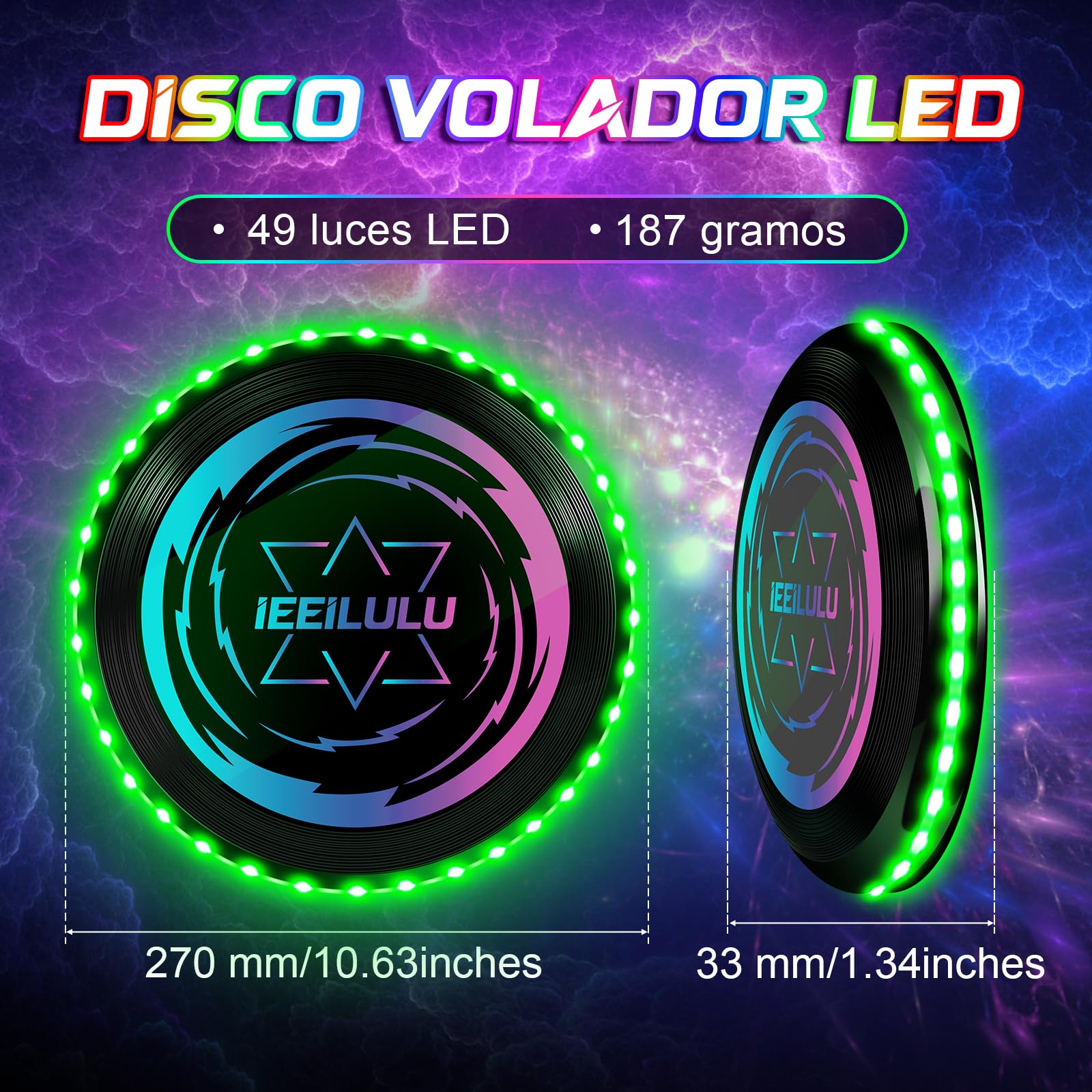 IEEILULU Disco Volador LED, Disco Volador, Disco Volador Iluminado con 49 LED, Reutilizable, Disco Ultimate Frisbee para Adultos Niños Actividades Al Aire Libre En Familia — view 2