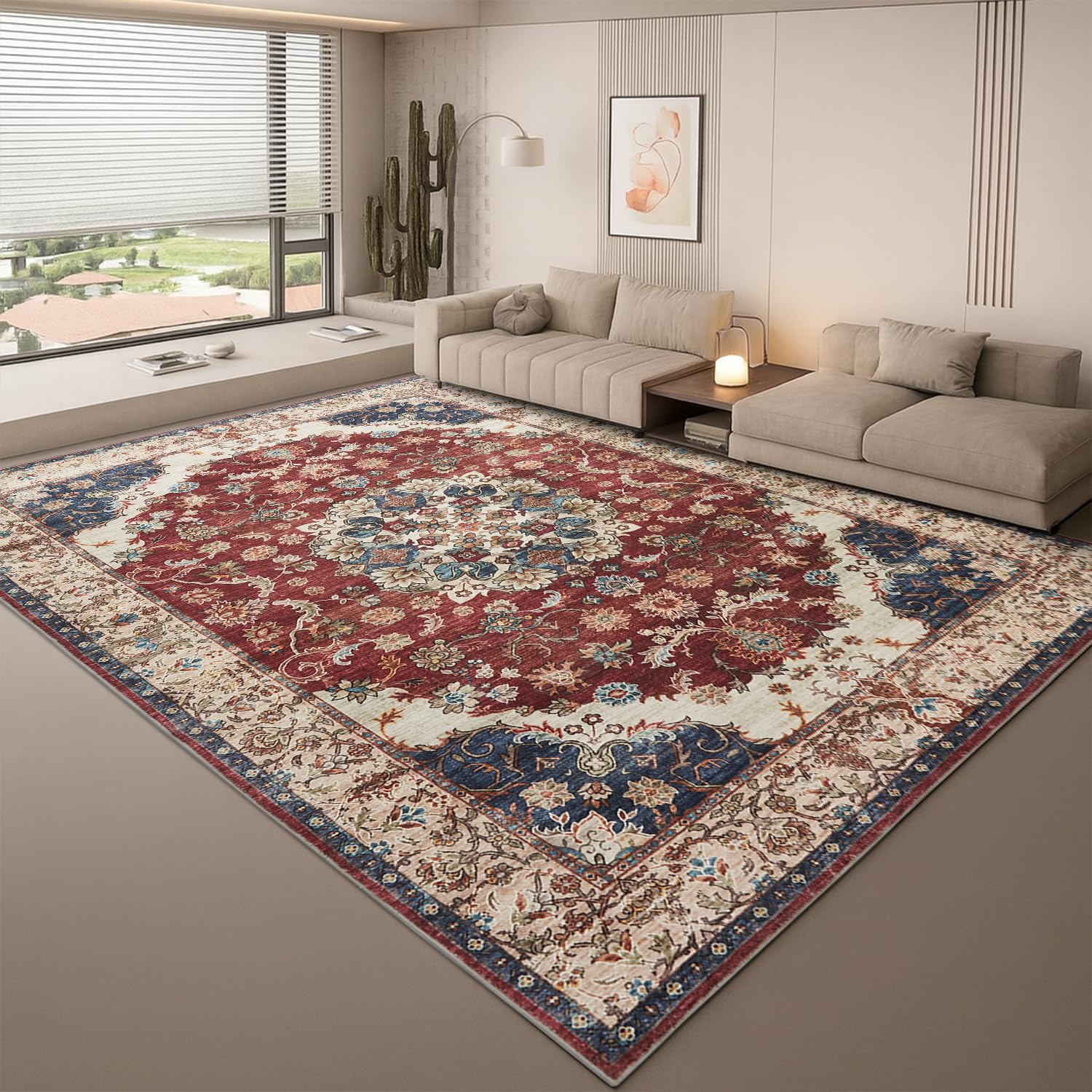 BedLooms Machine Washable Gold Red Area Rugs Living Room Extra Large 240x320 cm, Short Pile Boho Rug for Bedroom Soft Non Slip Vintage Floral Carpet for Dining Room (Whisper)