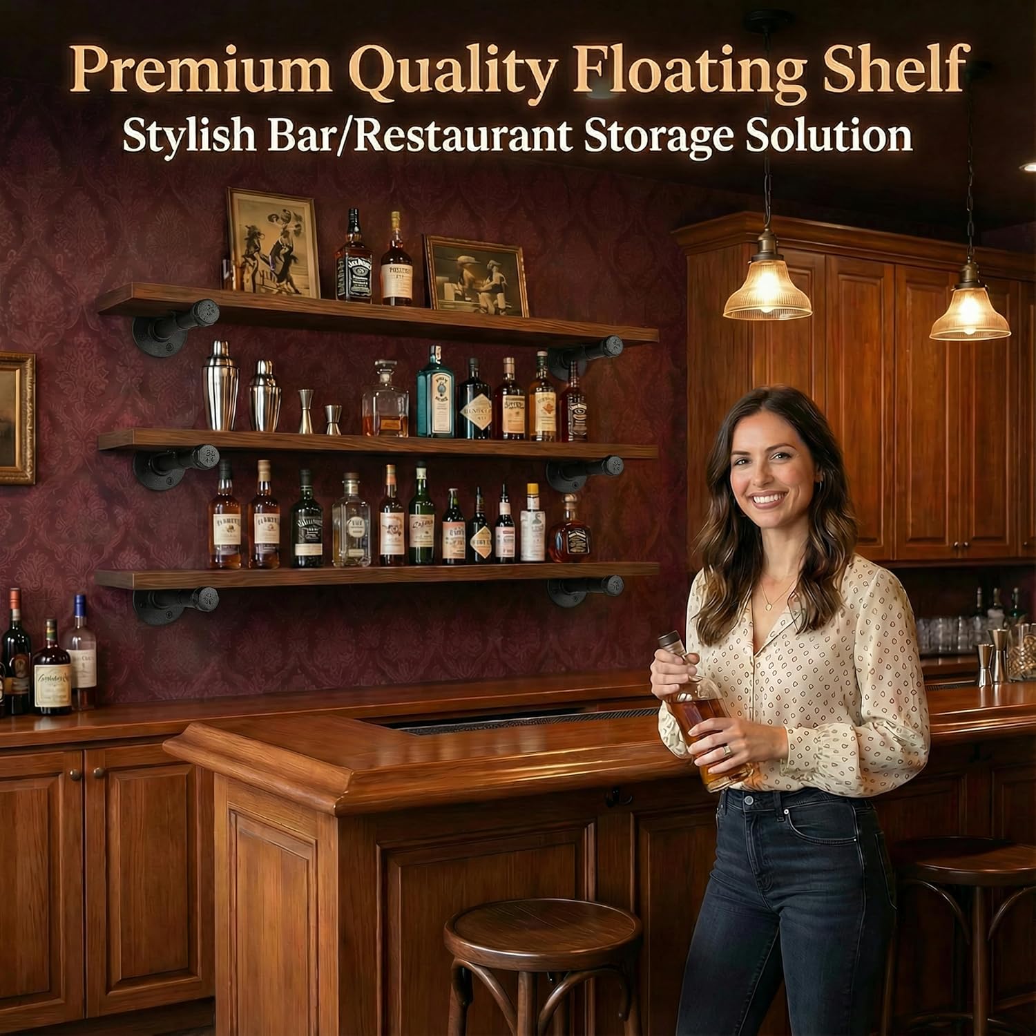 IAE Floating Pipe Shelves Bracket ,Wall Mounted Pipe Shelf for 6-16 in Depth Wood,Heavy-Duty 3/4" Iron , Pipe Shelving Brackets for Living Rooms, Kitchens, Bathrooms, and Home Offices,16 Inch 8 Pack