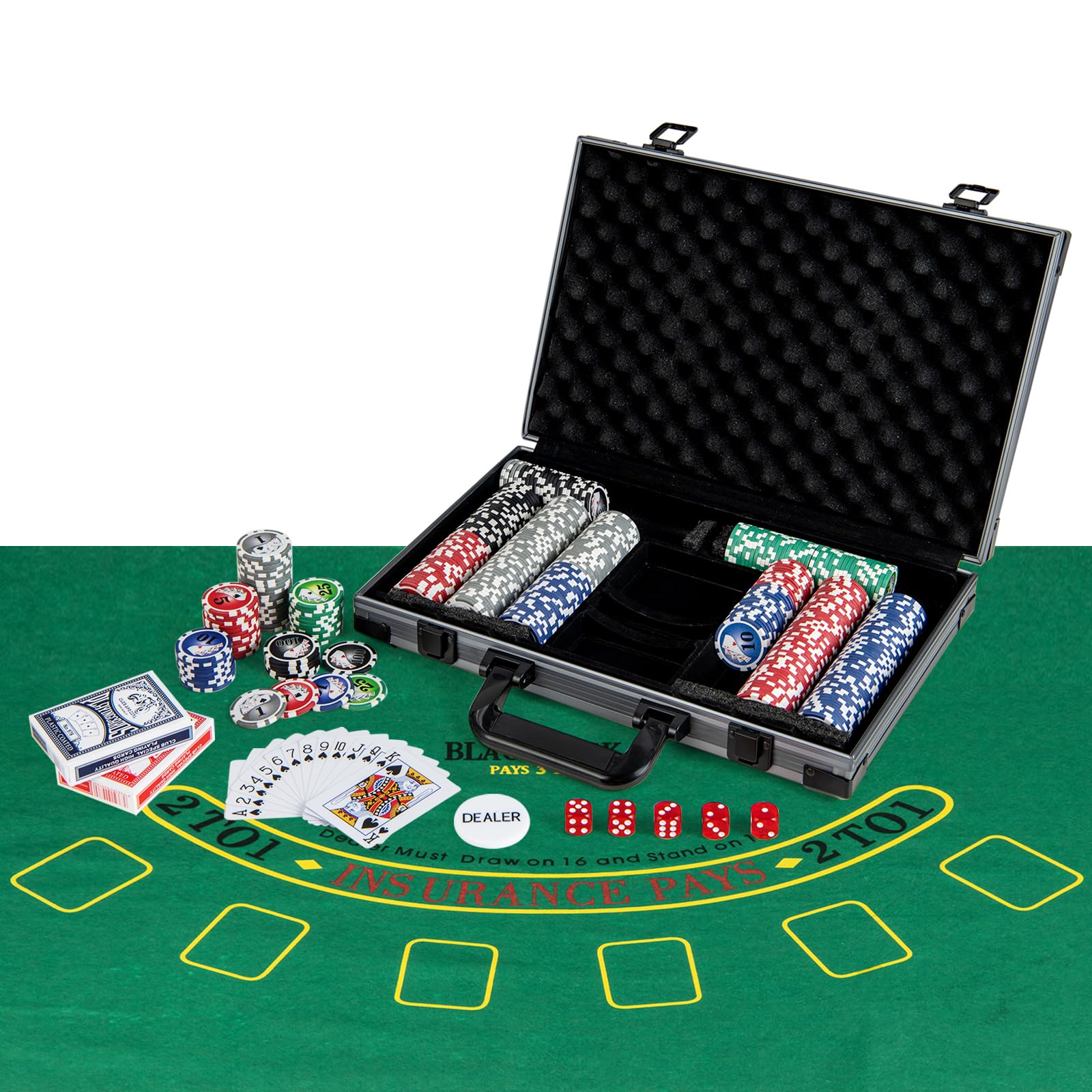 COSTWAY Mallette de Poker en Aluminium avec 400 Jetons & 2 Jeux de Cartes & 5 Dés, Coffret de Poker Verrouillable avec 1 Dealer & Tapis en Feutre & 2 Clés pour Casino Fête Soirée en Famille