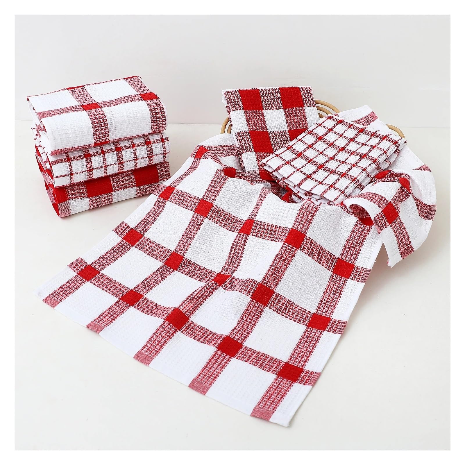 kitchen towels Strofinacci scozzesi con trama a nido d'ape | Strofinacci da cucina assorbenti Strofinaccio in cotone for asciugare e lavare i piatti(6Pcs)