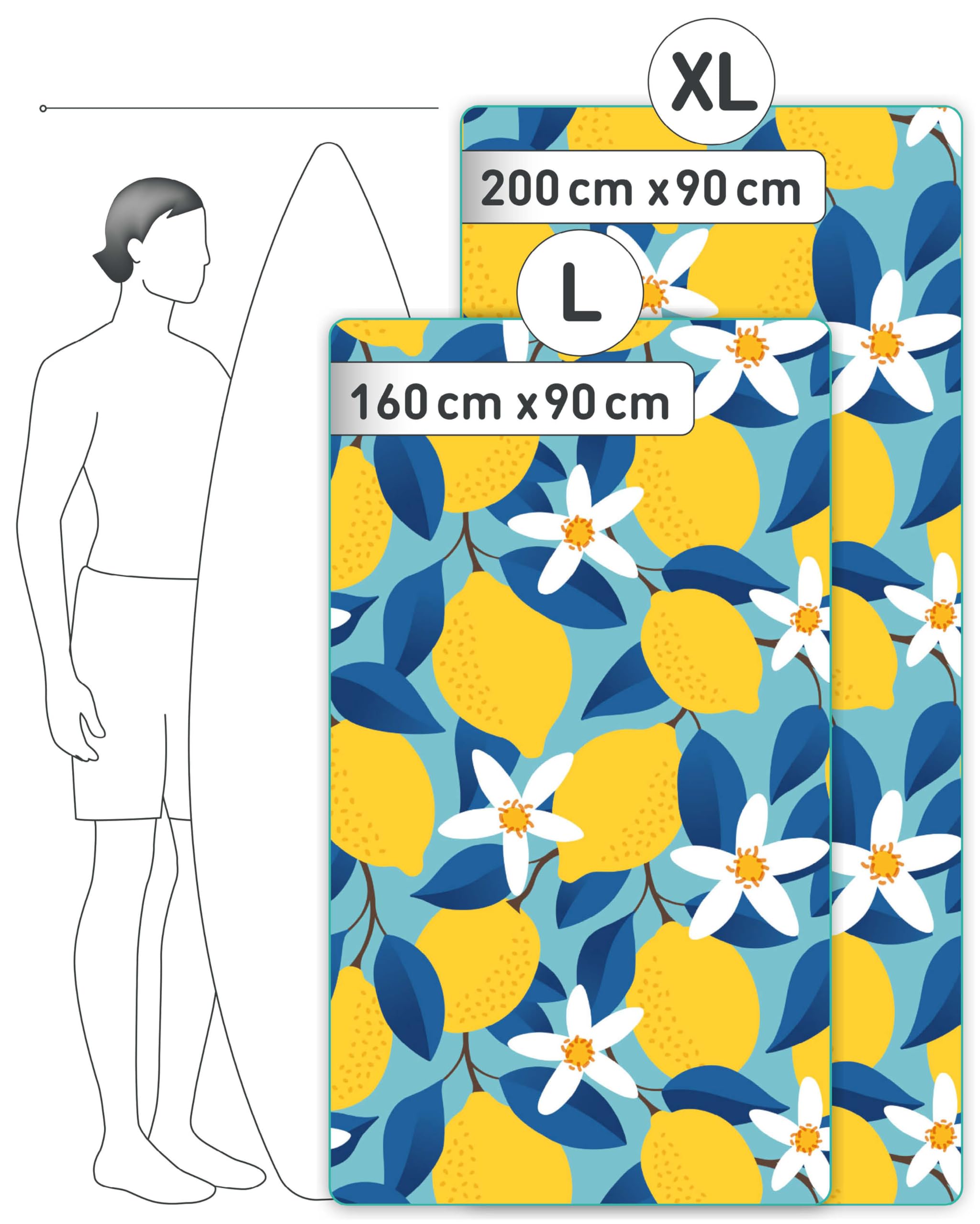 Fit-Flip Telo Mare microfibra – leggero, fine e ad asciugatura rapida – asciugamano microfibra grande – teli antisabbia da spiaggia – 100% riciclato - Lemon Flowers 200x90cm