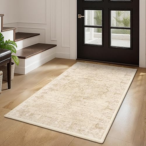 Miniatura 85 de Alfombras Redondas Beige de 4 pies, Alfombra Circular Pequeña Antideslizante Lavable de Pelo Bajo y Fina para Entrada, Cocina, Comedor, Alfombra
