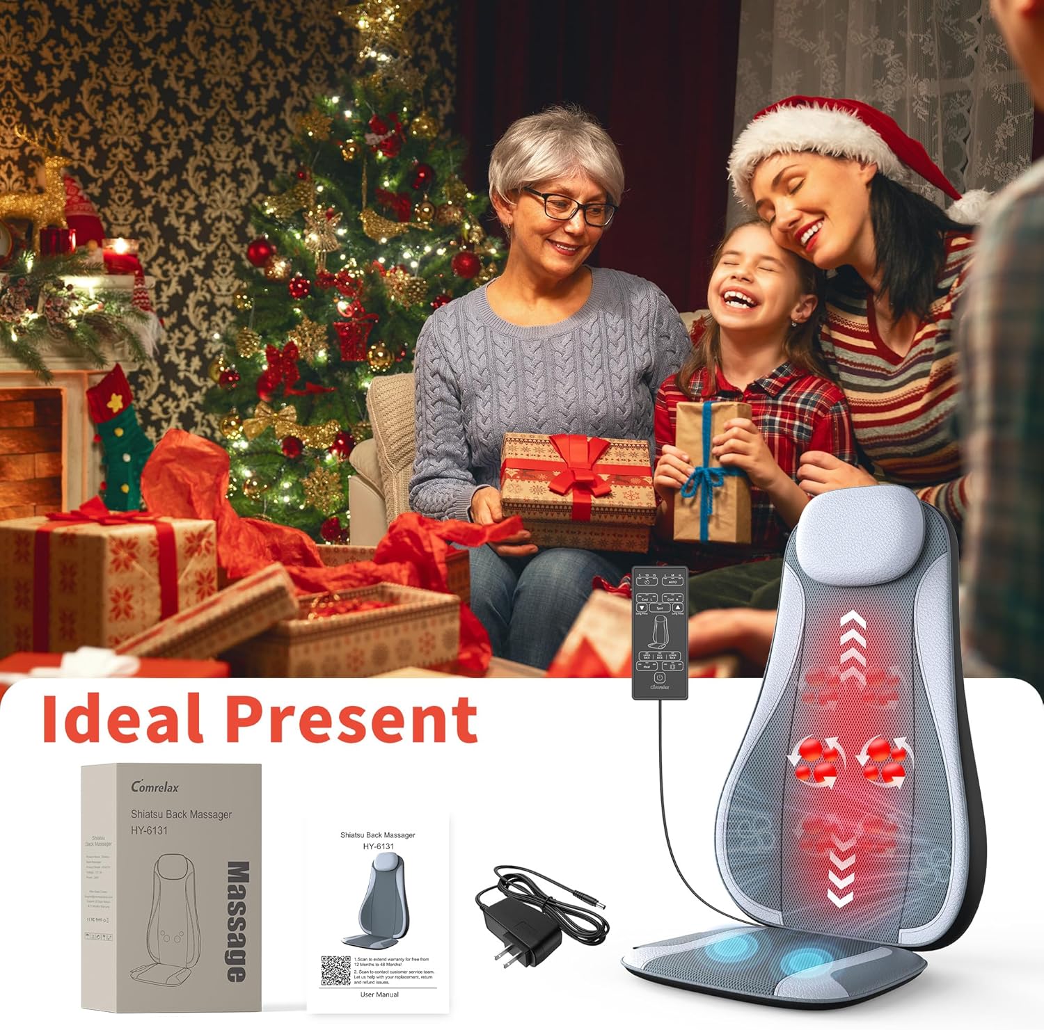 Shiatu Back Massager with Heat & Cooling, Kneading Rolling Vibration Chair Massager for Deep Tissue Pain Relief, Massage Chair Pad for Home & Office - Image 7