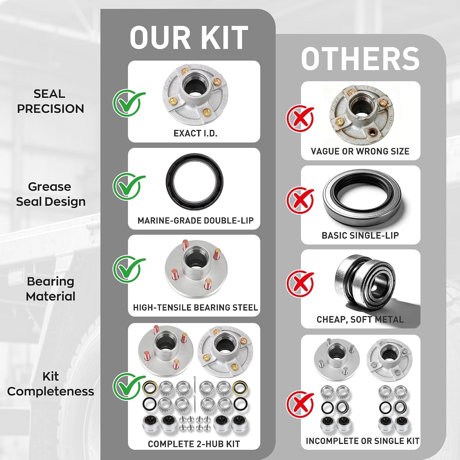 2000lb Trailer Axle Bearing Boat Trailer Hubs 4 Lug 4×4" fit 1" and 1-1/16" [Straight Spindle] Only L44643(I.D:1") L44649 (I.D:1-1/16") Sliver Trailer Hub Assembly Set of 2