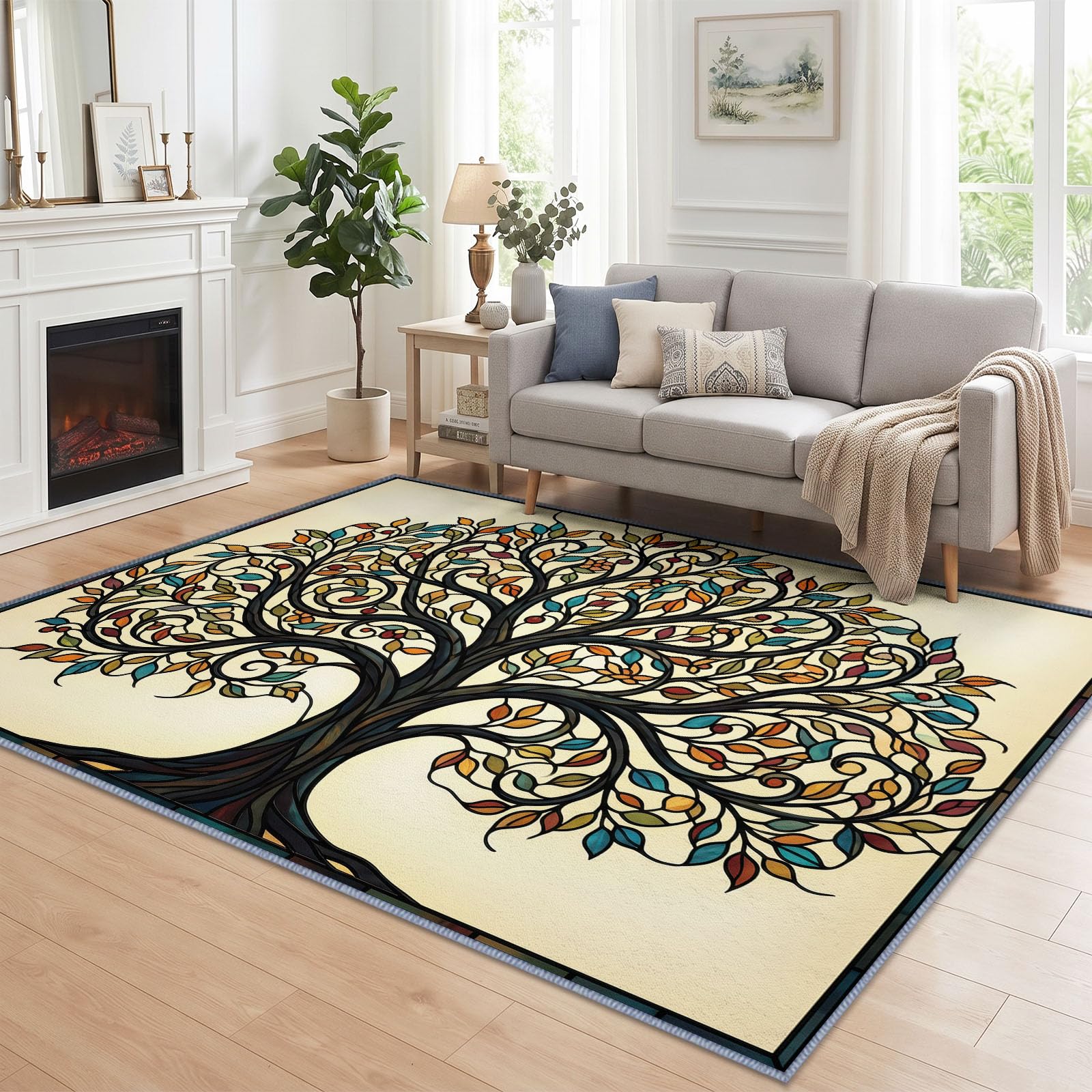 Générique Tapis Multicolore Arbre, Facile à Nettoyer 80x150 cm