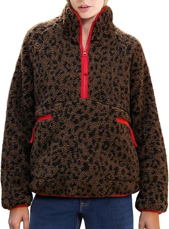 Ainangua Fuzzy Half Zip Fleece Jacket Women Long Sleeve Sherpa Pullover Sweatshirt Casual Warm Winter Chunky Teddy Outerwear