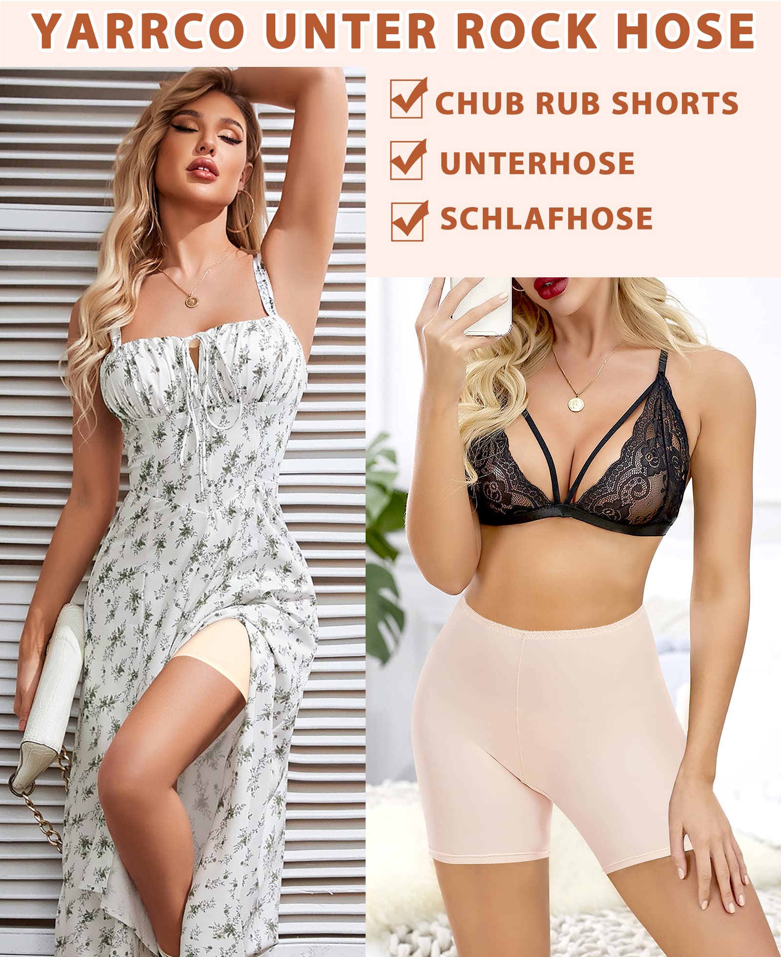 YARRCO Damen Unterhose Kurz Hose Unter Rock Kleid Nahtlos Slipshort Anti Chafing Boxershorts Kurz Leggings Radlerhose (Beige, XL)