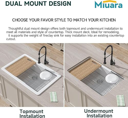 Miniatura 3 de Fregadero de cocina blanco con estación de trabajo de 33 x 22 pulgadas, fregadero de cocina de montaje superior y empotrado, fregadero de cocina de