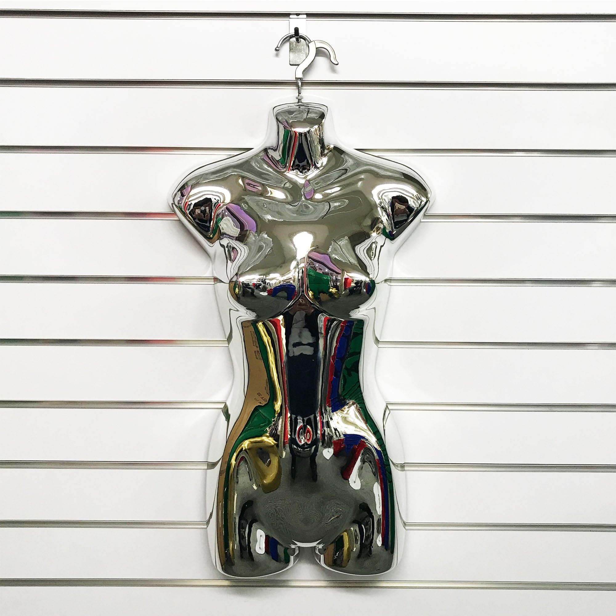 CompleteShopfittings FEMALE MATT AND GLOSS HANGING PLASTIC BODY FORM MANNEQUIN TORSO BUST DISPLAY (Chrome)