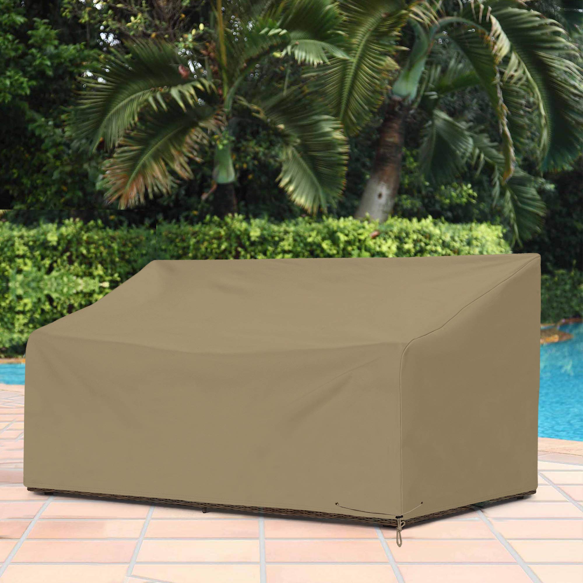 SunPatio Pokrowiec na sofę zewnętrzną, ulepszony pokrowiec na sofę na patio z wodoodpornym uszczelnionym szwem, 202 cm dł. x 90 cm szer. x 82 cm wys., ochrona na każdą pogodę, taupe