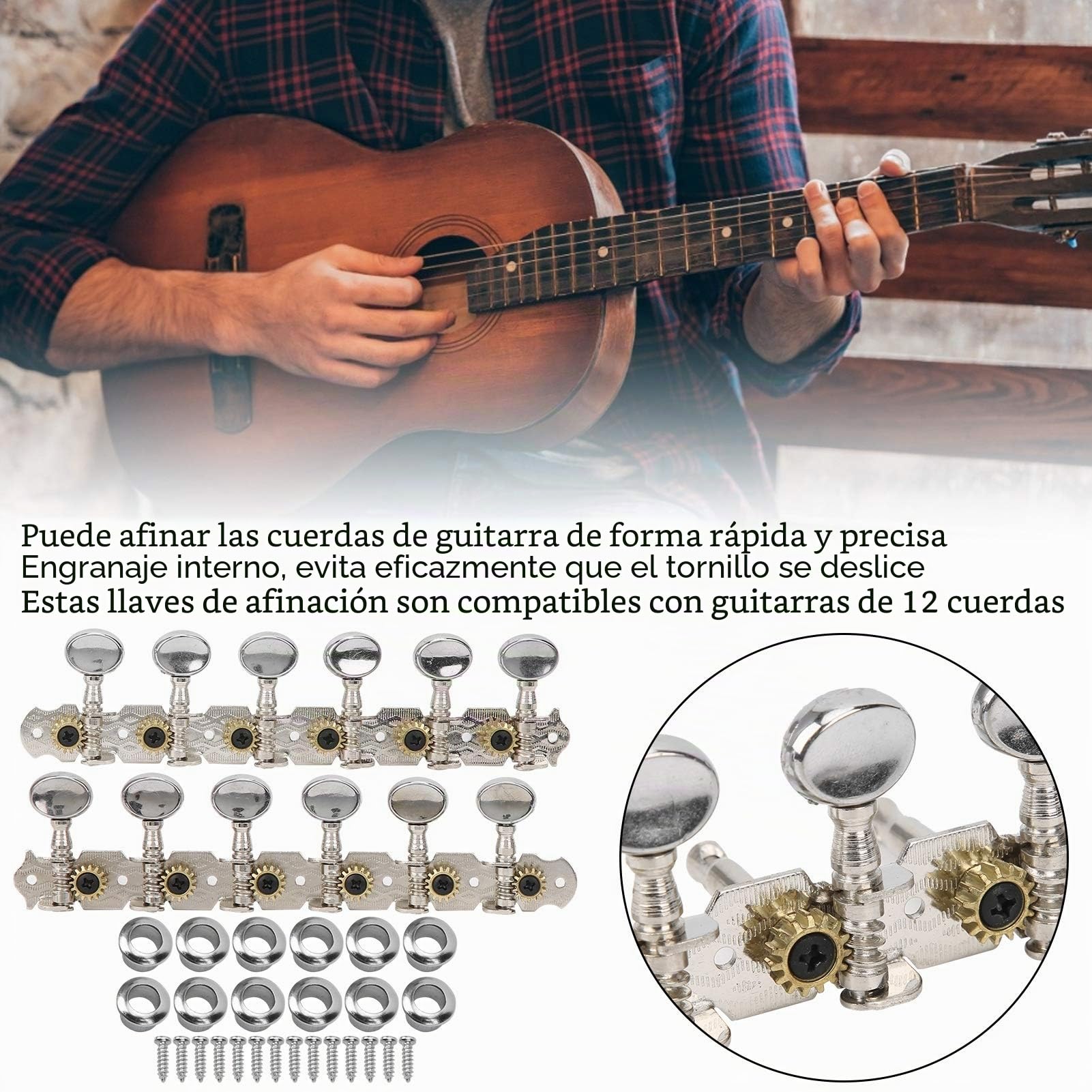 12 Clavijas de Afinación para Guitarra, Botones de Sintonizador de Guitarra, para Cuerdas de Guitarra, Afinadores de Repuesto para Guitarra Acústica