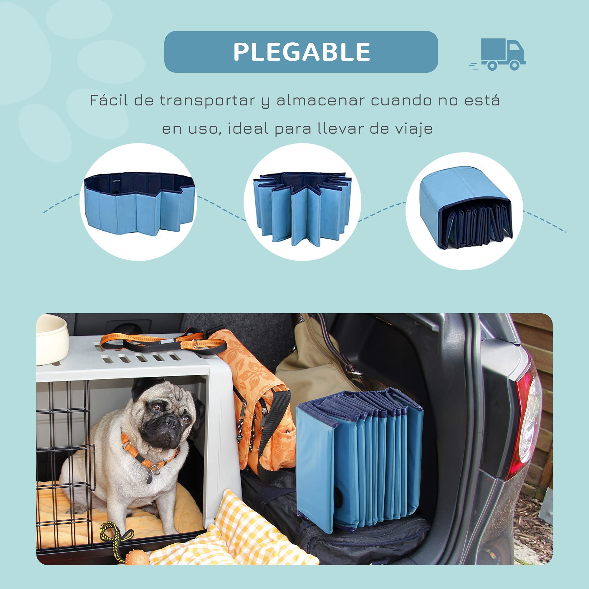 Pawhut Piscina Plegable para Perros Gatos Bañera Portátil para Mascotas PVC Antideslizante Múltiples Usos para Interiores y Exteriores Ø120x30 cm Azul
