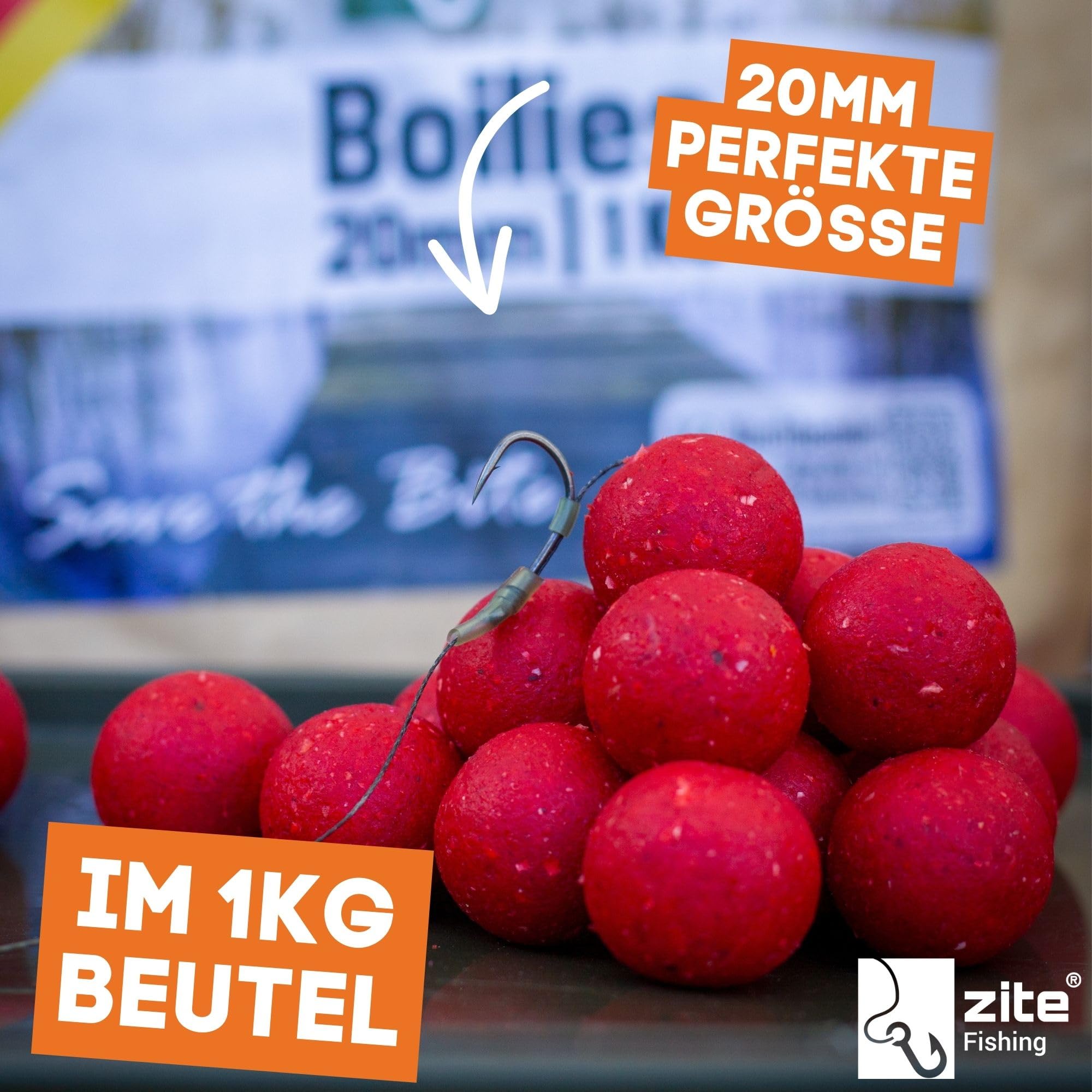 Zite Fishing Boilies Karpfen-Angeln 20mm - Starke Lockwirkung & Wohldosierte Aminosäuren - 1kg Angelköder Sinkend, Wiederverschließbaren Beutel, Hochfängige Aromen-Auswahl, Karpfen Boilies Angelfutter