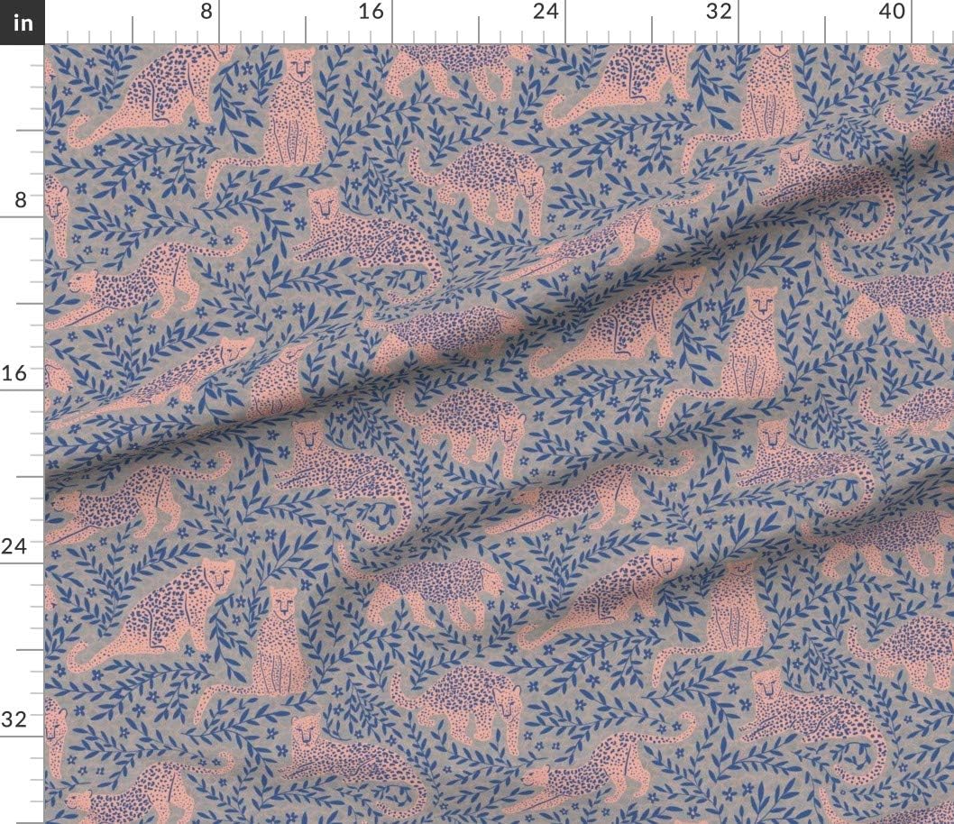Spoonflower Fabric - Modern Jungle Animal Print Classic Blue Animalier Maximalist Jaguar Printed on Petal Signature Cotton Fabric by The Yard - Sewing Quilting Apparel Crafts Decor