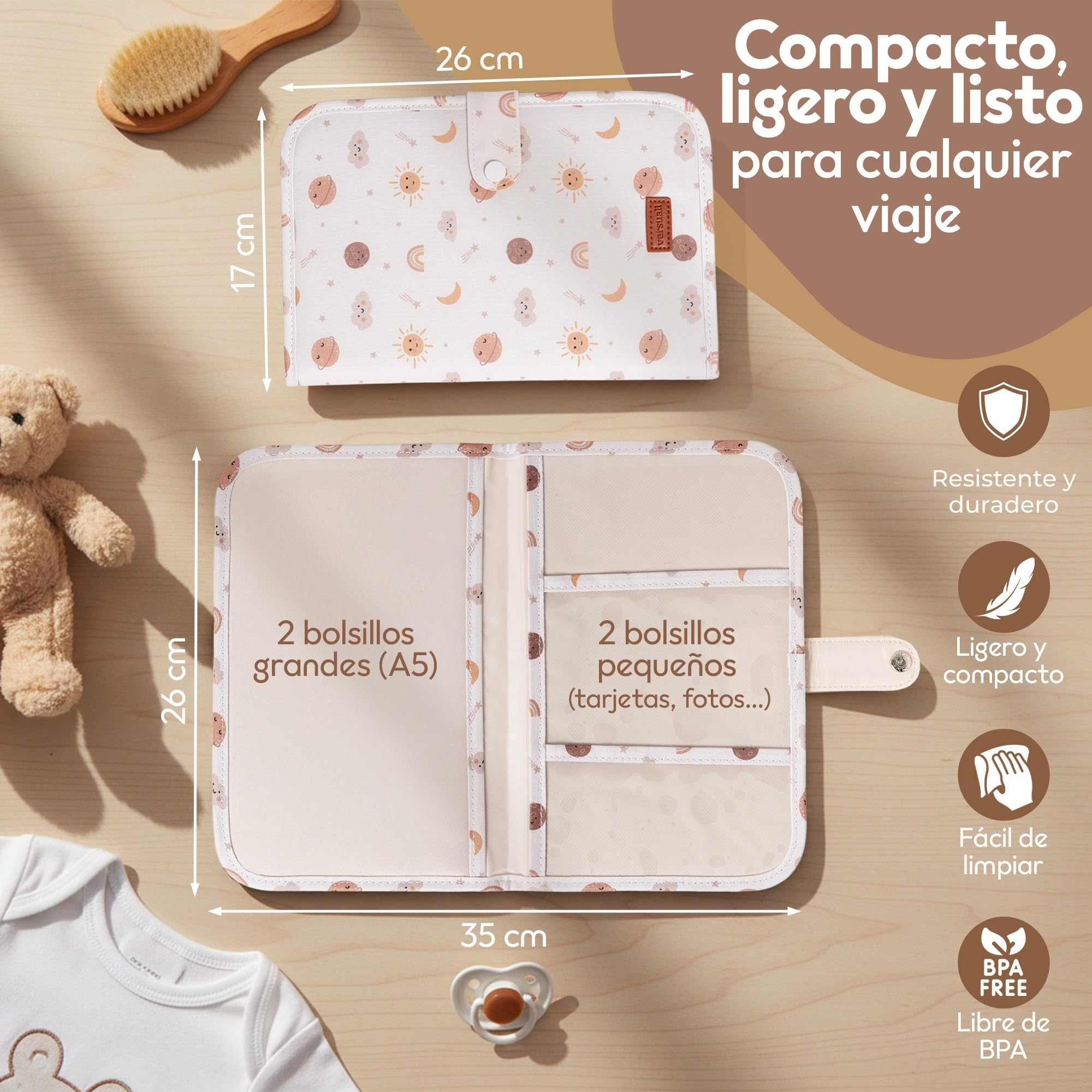 Portadocumentos Bebé – Porta Documentos para Cartilla Sanitaria | Carpeta Embarazo con Bolsillos | Acolchado y Ligero | Ideal para Padres Primerizos y Regalo para Maternidad o Recién Nacido (Planetas) — view 4