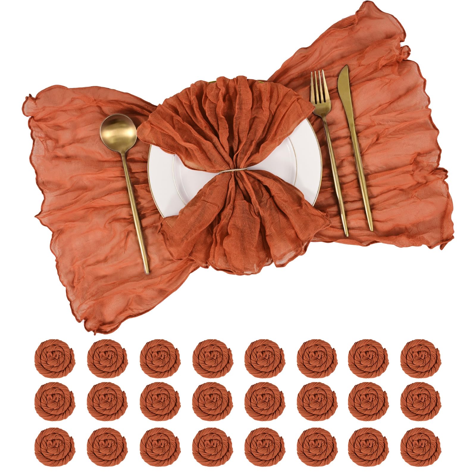 24 Pack Cheesecloth Napkins 50x50 cm (20x20 Inches) Wrinkled Gauze Fabric Dinner Napkins Soft Decorative Cloth Napkins for Wedding, Rustic Boho Party, Valentine‘s Day, Thanksgiving (Terracotta)