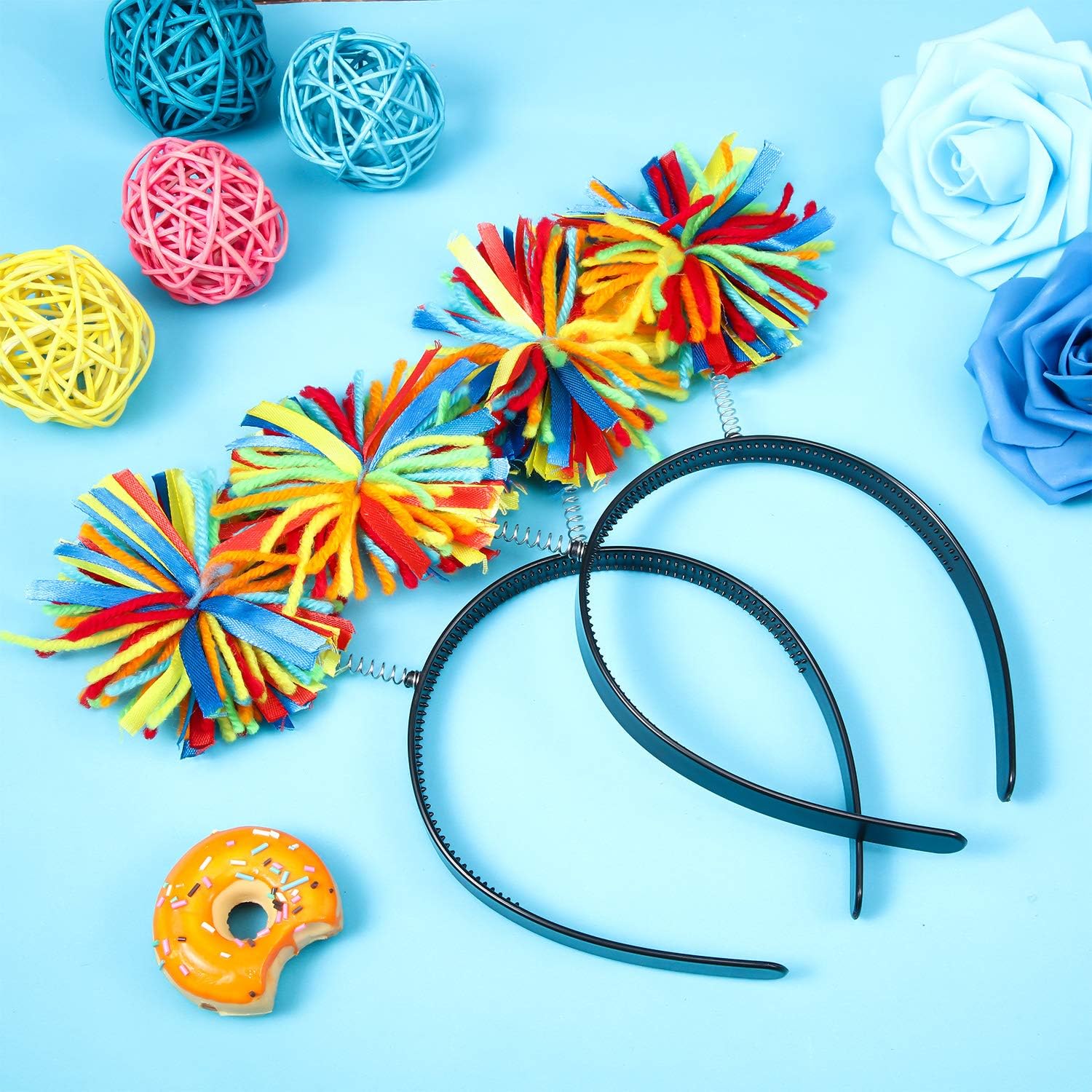 WILLBOND 5 Pieces Pom Pom Headband Head Bopper Headband for Women Adults Accessory Cosplay Supplies
