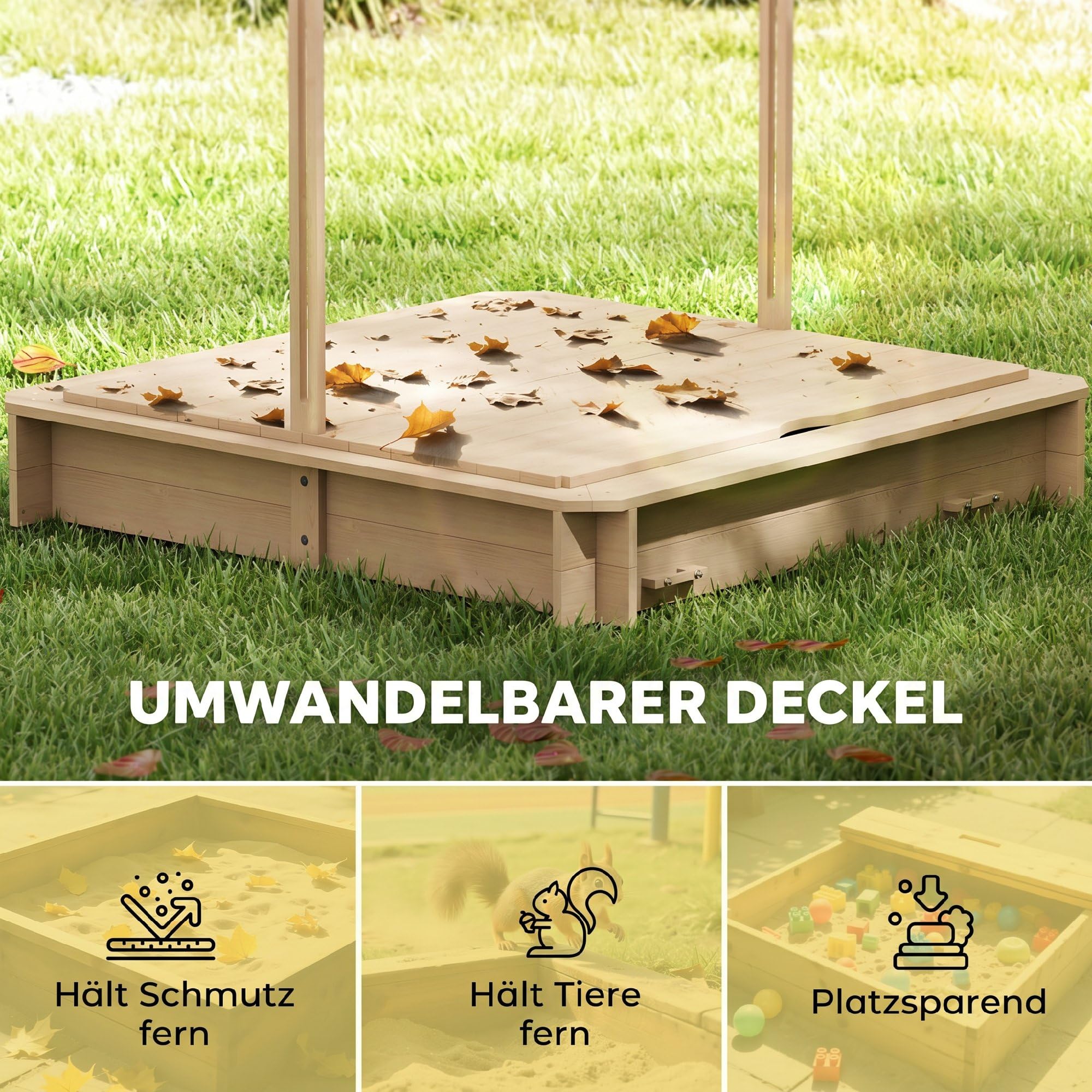 Outsunny Sandkasten Kinder 106x106 cm Höhenverstellbar Abdeckung Blau | Sandkiste Sandbox Aus Holz, Sitzbänken Mit Rücklehnen, für Outdoor Garten Terrasse Balkon