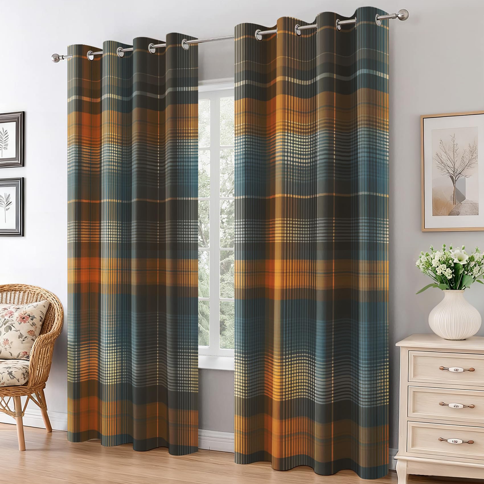 Tartan Check Curtains 95% Blackout, Scottish Tartan Patterned Curtains for Living Room Bedroom, 90 Drop Eyelet Thermal Drapes Home Decor, 90x90 Inch 2 Panels X&-110