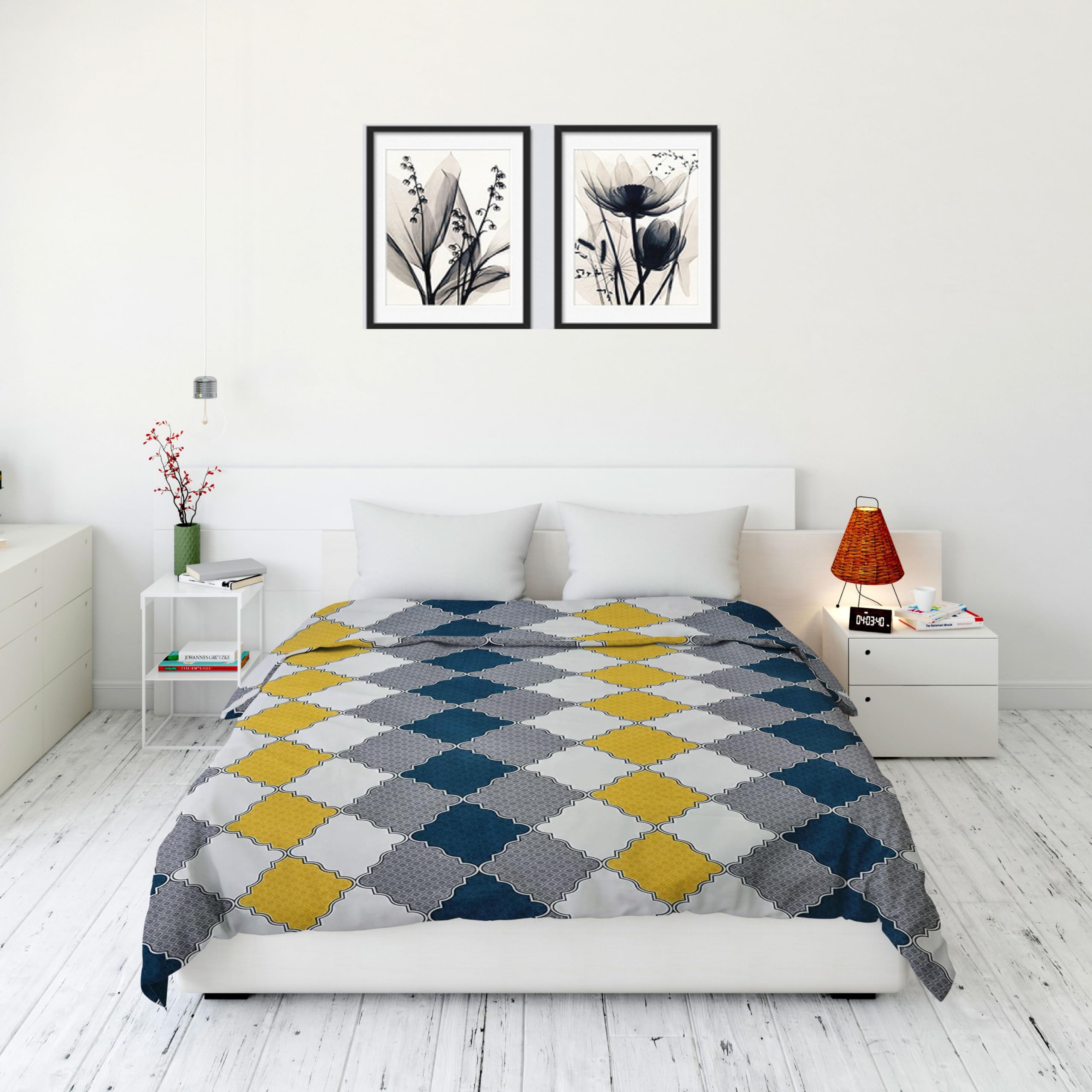 Duvet Cover Double Bed | Comforter Cover King Size | Quilt Cover Double Bed with Zipper | Razai Cover Double Bed | Cotton Duvet Cover | Printed Duvet Cover (Yellow & Blue)-image-30