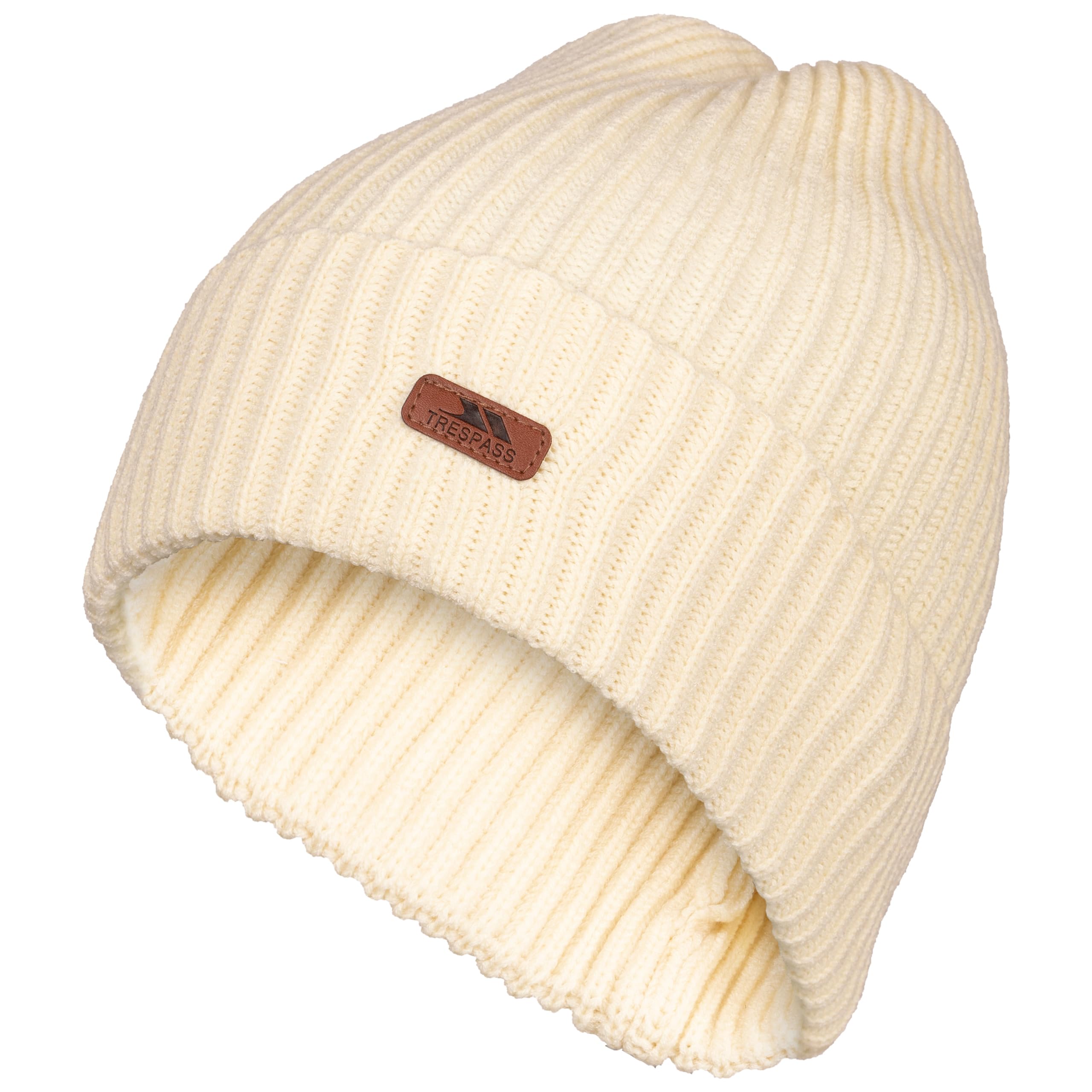 Trespass Unisex Cream Hat Dornan - Adults Knitted Beanie Hat, Winter Hat For Men Women, Ribbed Cuffed Beanie, Cold Weather Knit Wooly Hat, Warm Rib Knit Hat