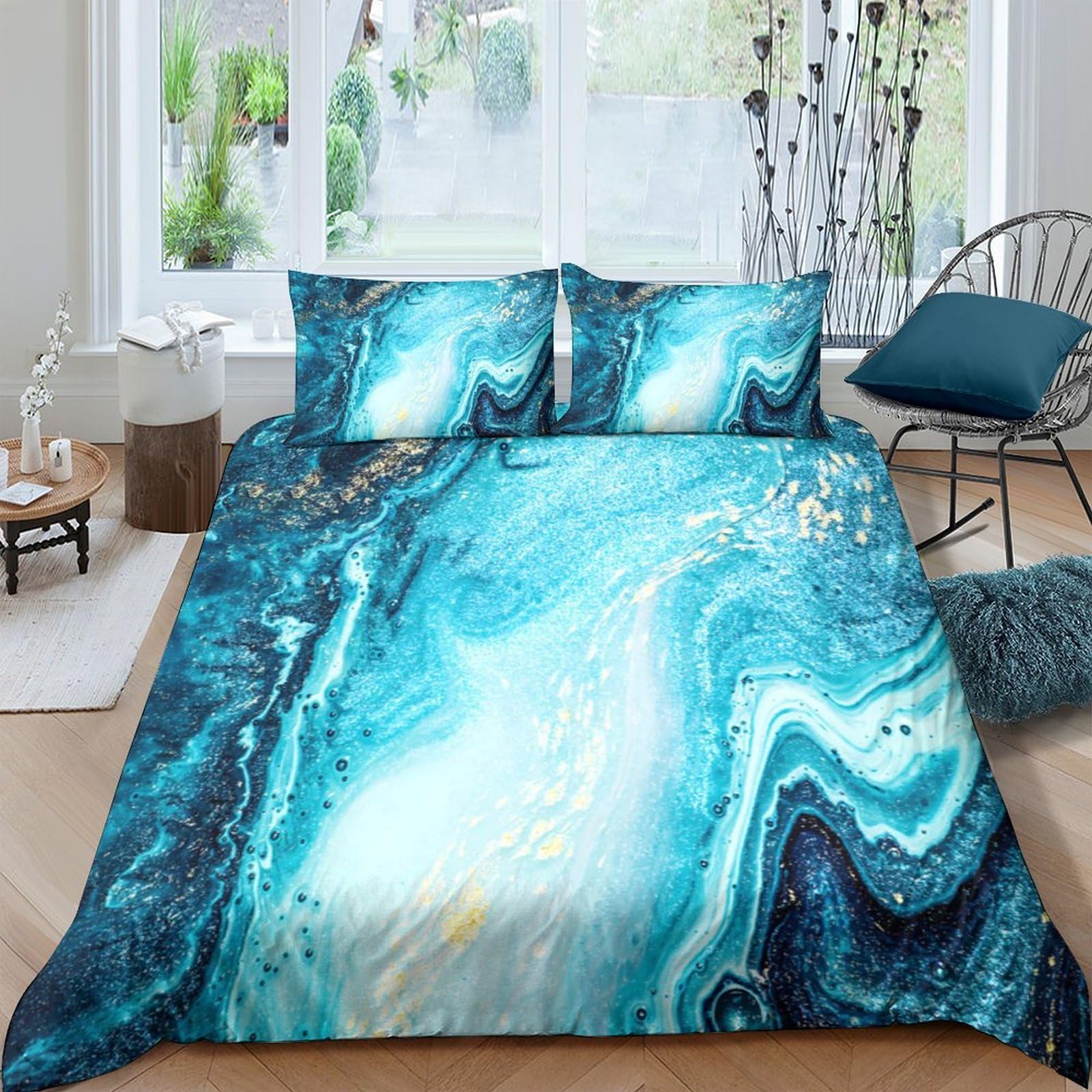 Ctjqhvkz Style-1 3D Printed Ocean Marble Fitted Sheet Microfiber Soft Breathable Blue Agate Mattress Cover For Bedroom Dorm Decor Single（135X200cm）