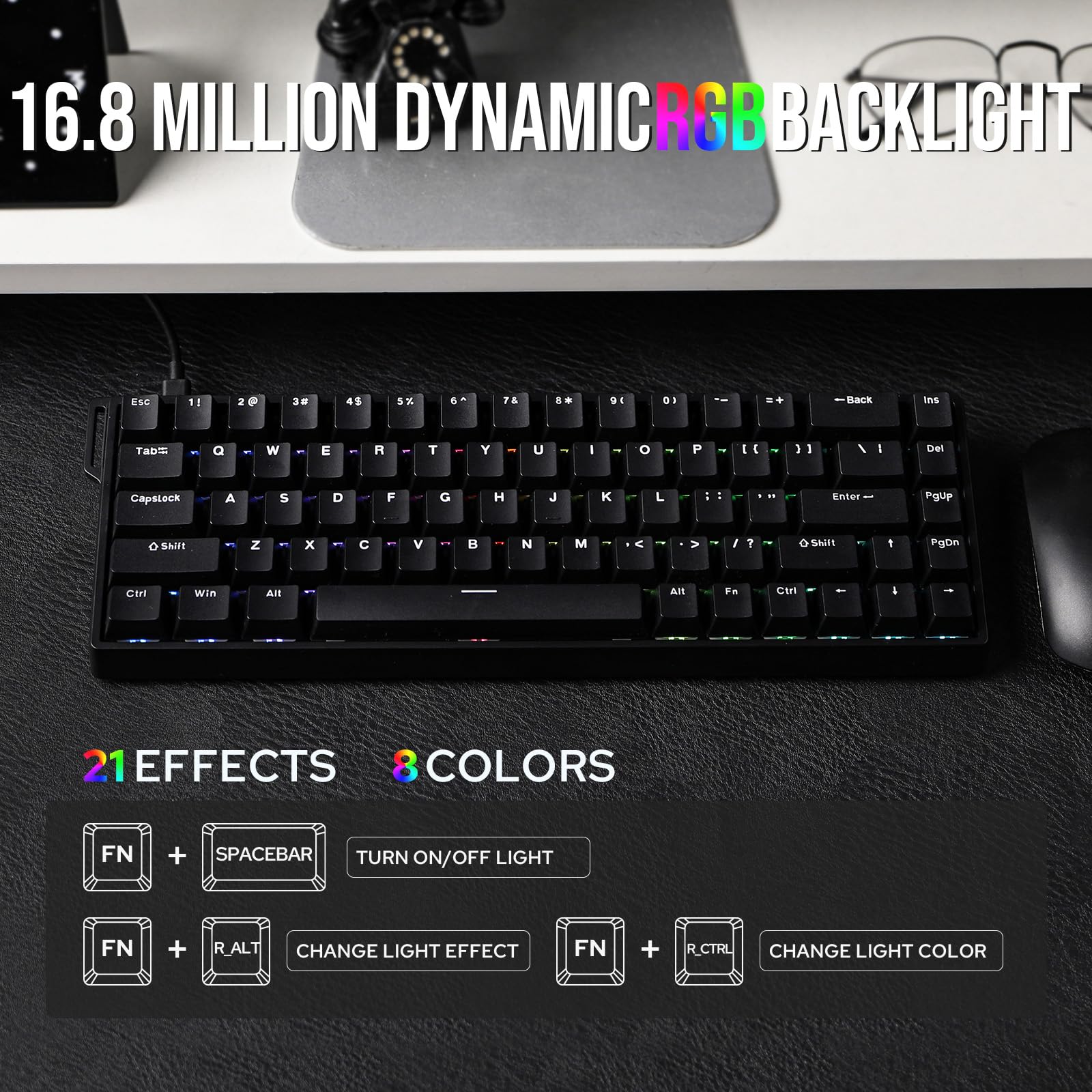 EPOMAKER Aula WIN68 HE Teclado Magnético con Acción Ajustable y Efecto Hall con Latencia de 0.3ms, Teclado Compacto Cableado del 65%, Tasa de Sondeo de 8000Hz, Hot-Swap, para Win (Negro)
