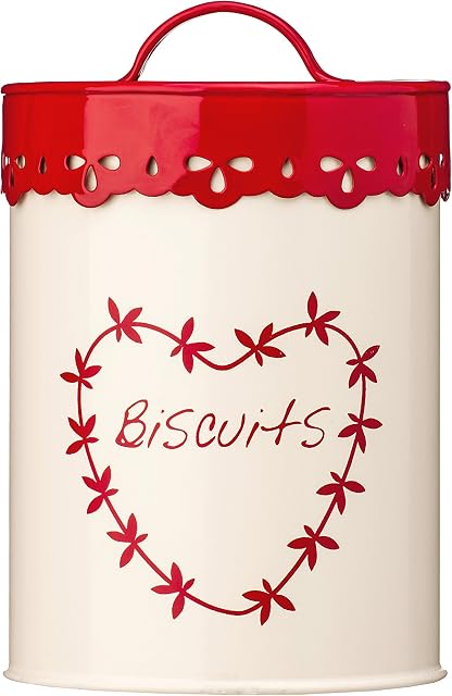 Premier Housewares 507621 Anglaise Biscuit Canister - Cream/Red H21 x W14 x D14cm