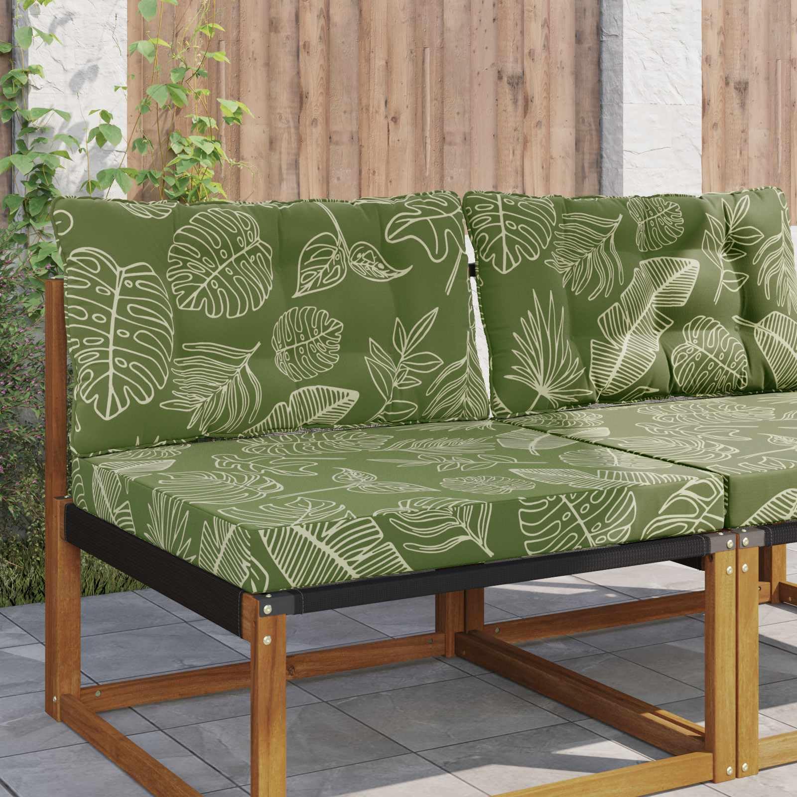 Coussin de canapé d'extérieur 80x68,5 cm lavable en polyester motif feuilles lot de 2