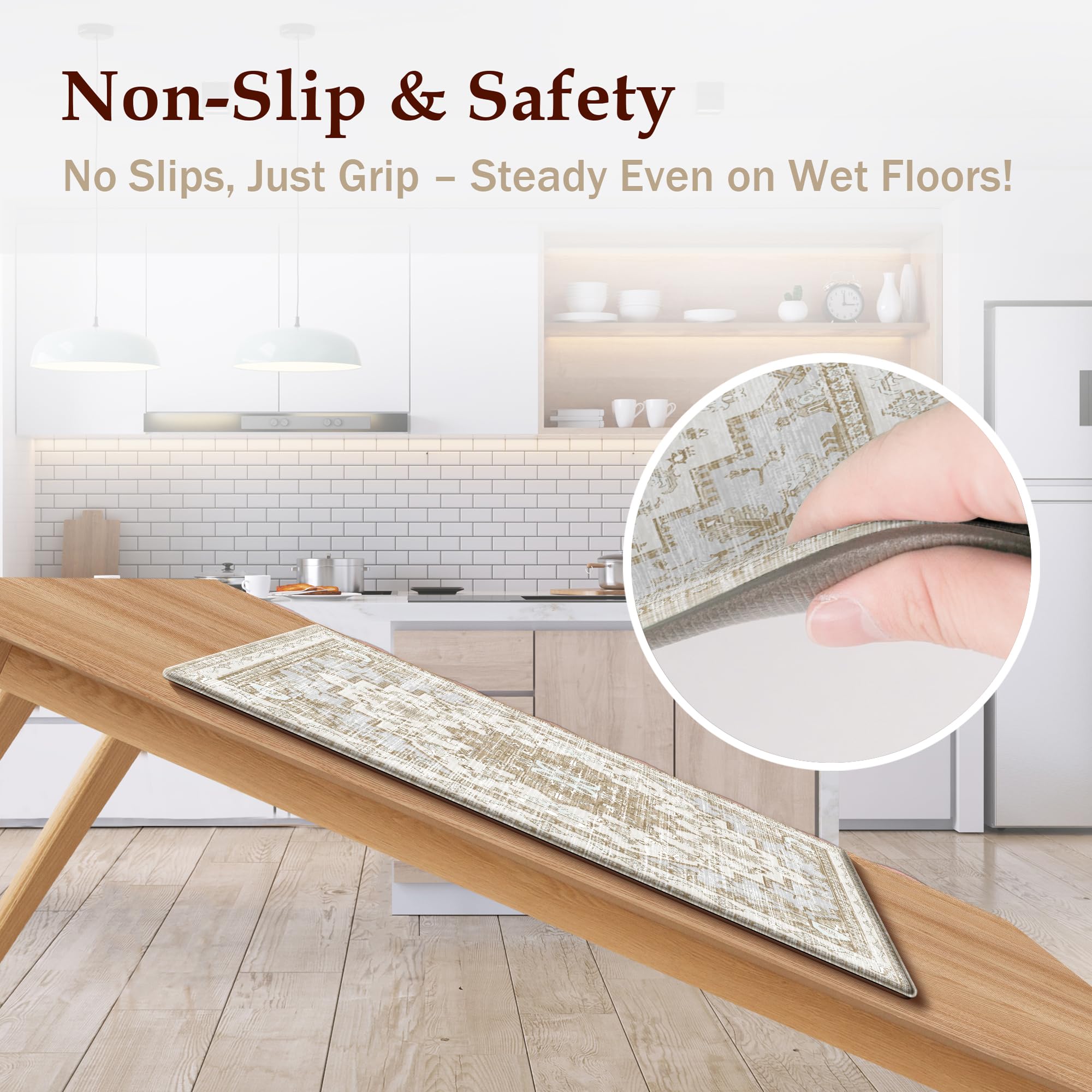 Boho Kitchen Mats - Beige Tan, Anti-Fatigue Rugs -4 Boho Kitchen Mats - Beige Tan, Anti-Fatigue Rugs -4