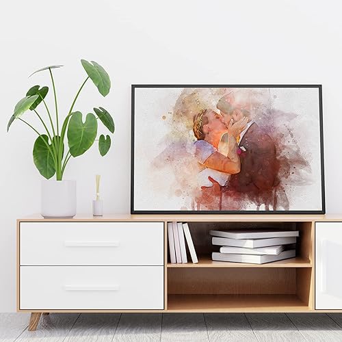 Miniatura 6 de Lienzo de retrato de boda personalizado, lienzo de ilustración de boda Impresión de acuarela Lienzo enmarcado Arte de lienzo de imagen personalizada