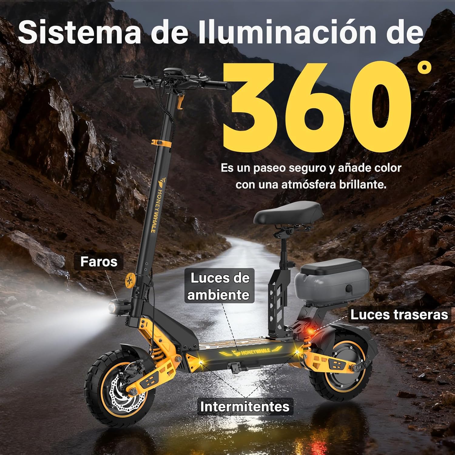 HONEYWHALE T4D Electric Scooter with 360-degree lighting