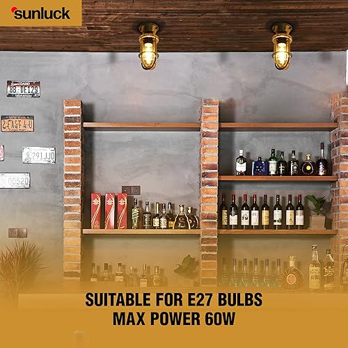 Miniatura 2 de Sunluck Lámpara de techo de latón semiempotrada, luz de poste, pantalla de jaula de latón puro, luz de porche industrial, resistente al agua IP65,